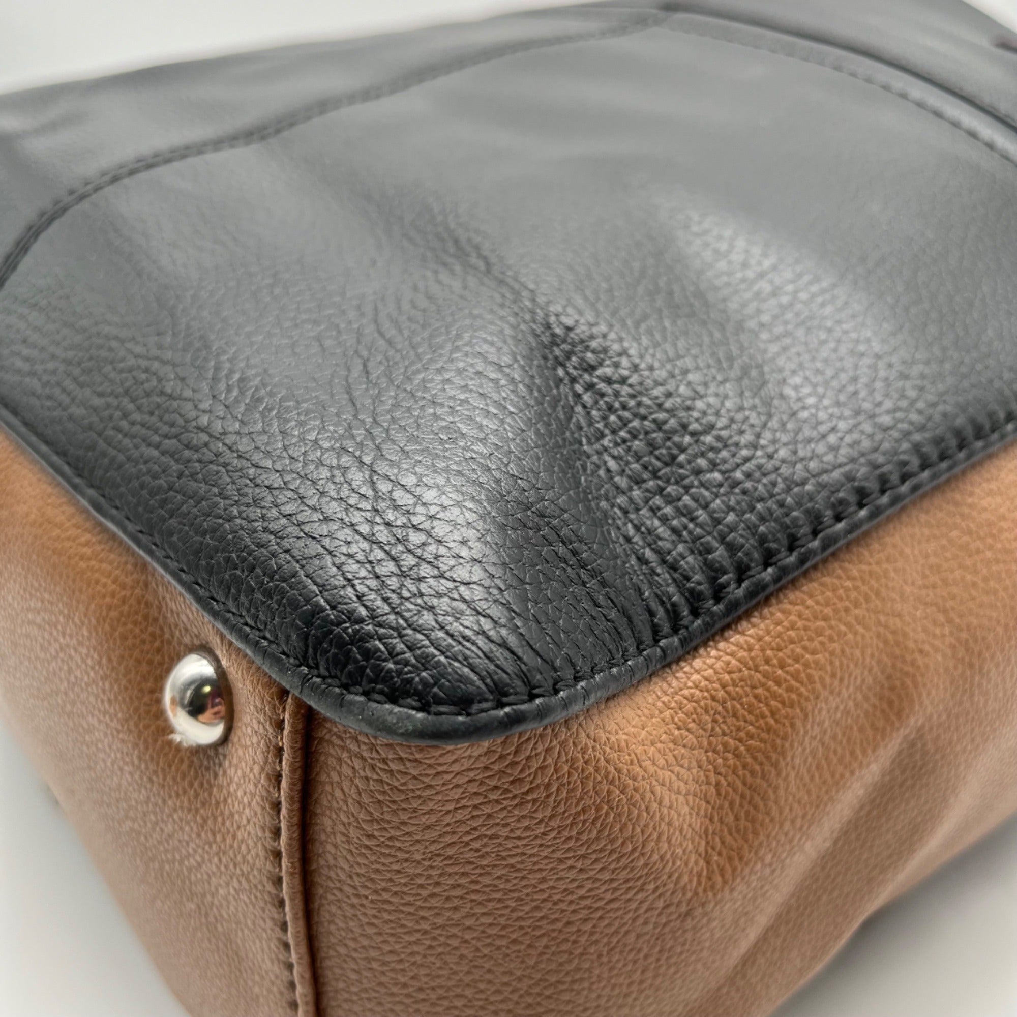 Tignanello Black And Brown Pebbled Leather Tote Bag