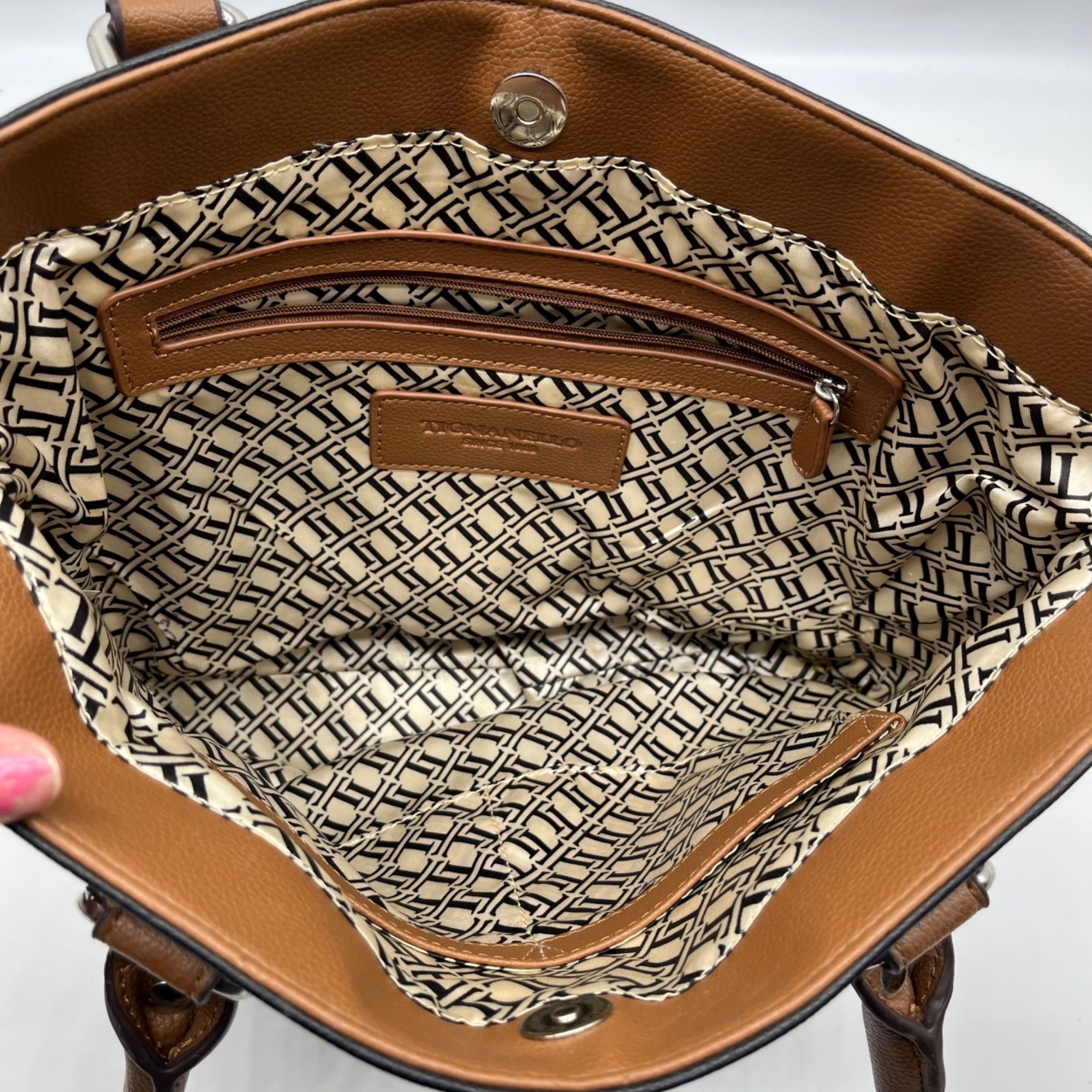 Tignanello Black And Brown Pebbled Leather Tote Bag