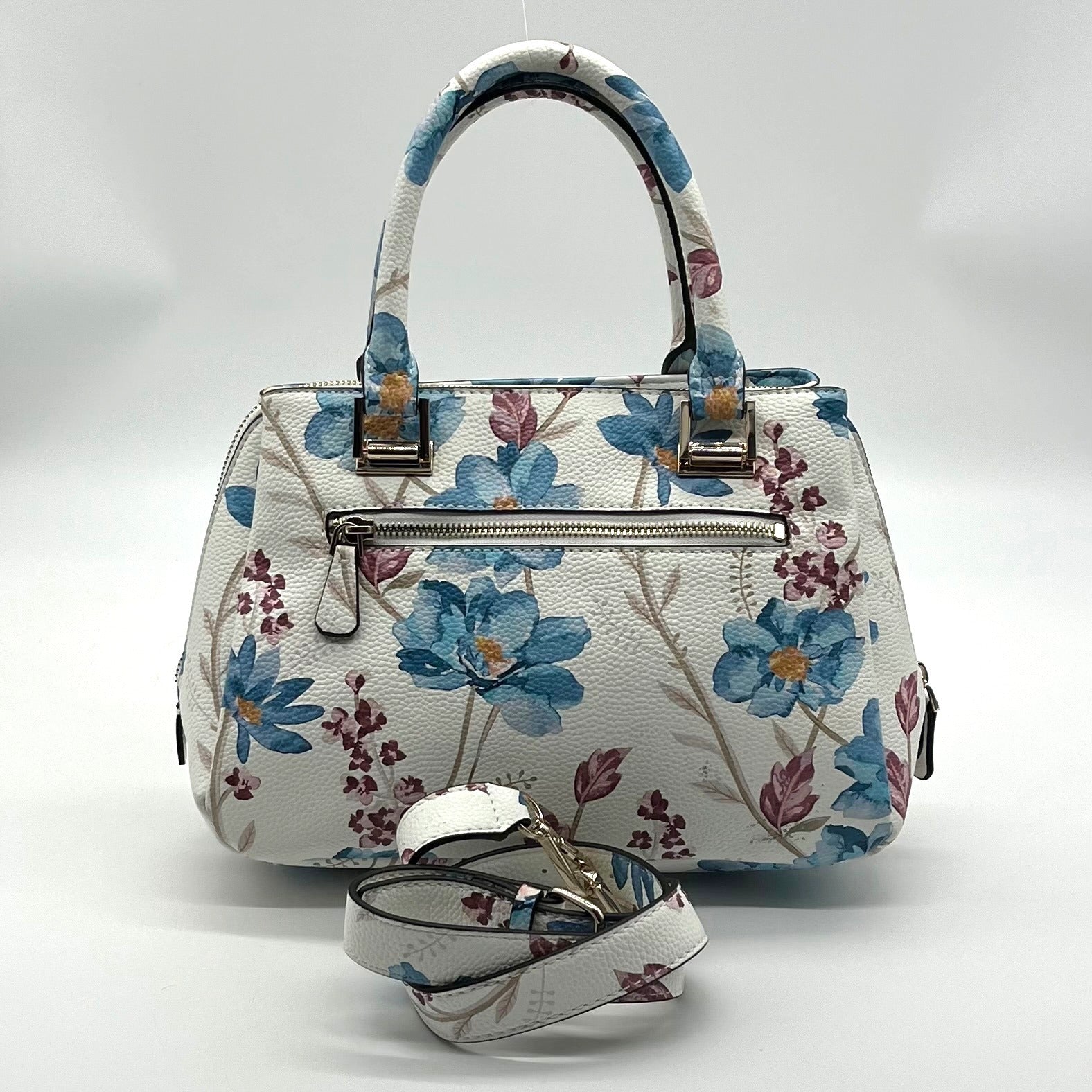 Guess White Floral Micaela Girlfriend Convertible Satchel With Wallet