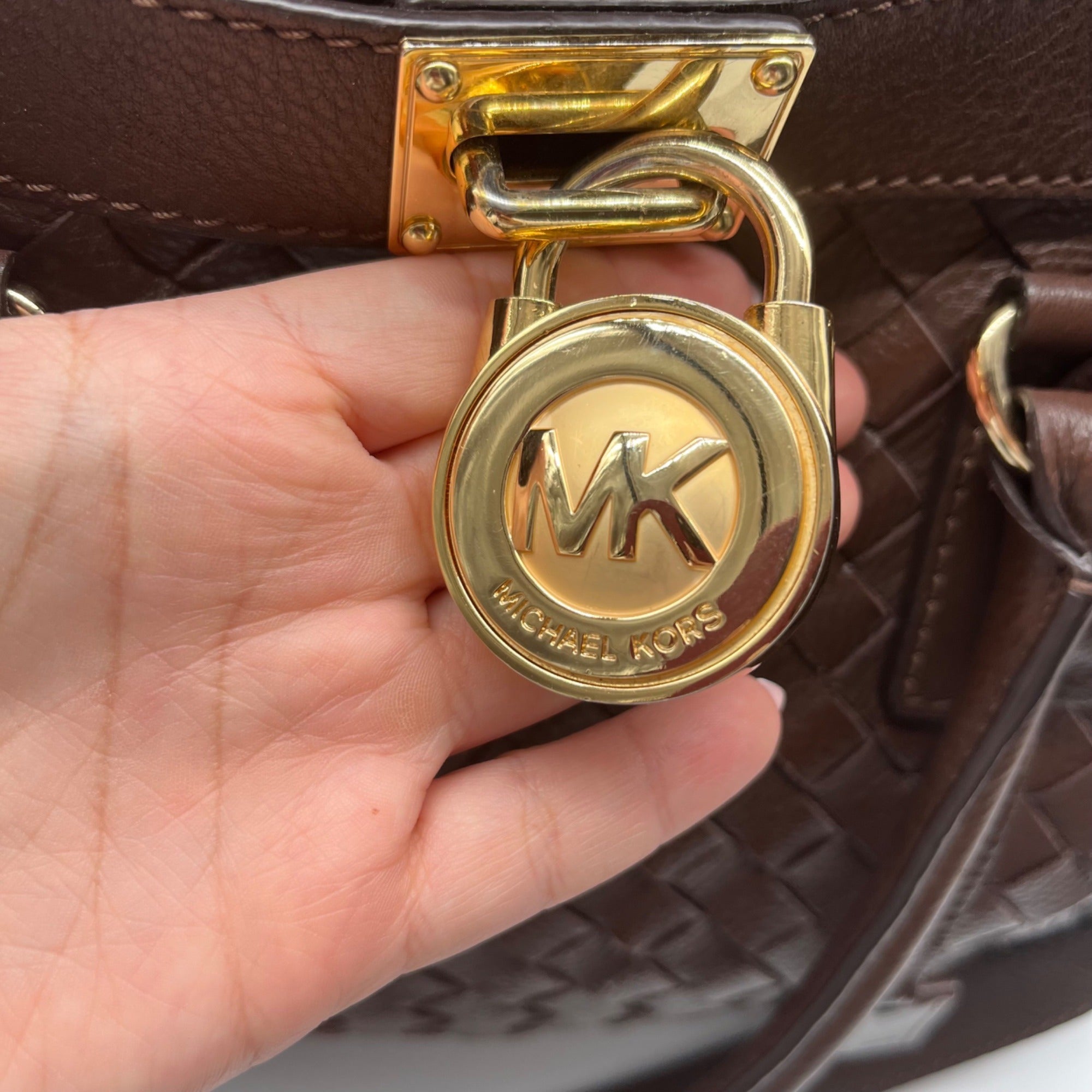 Michael Kors Brown Woven Leather Hamilton Tote Bag