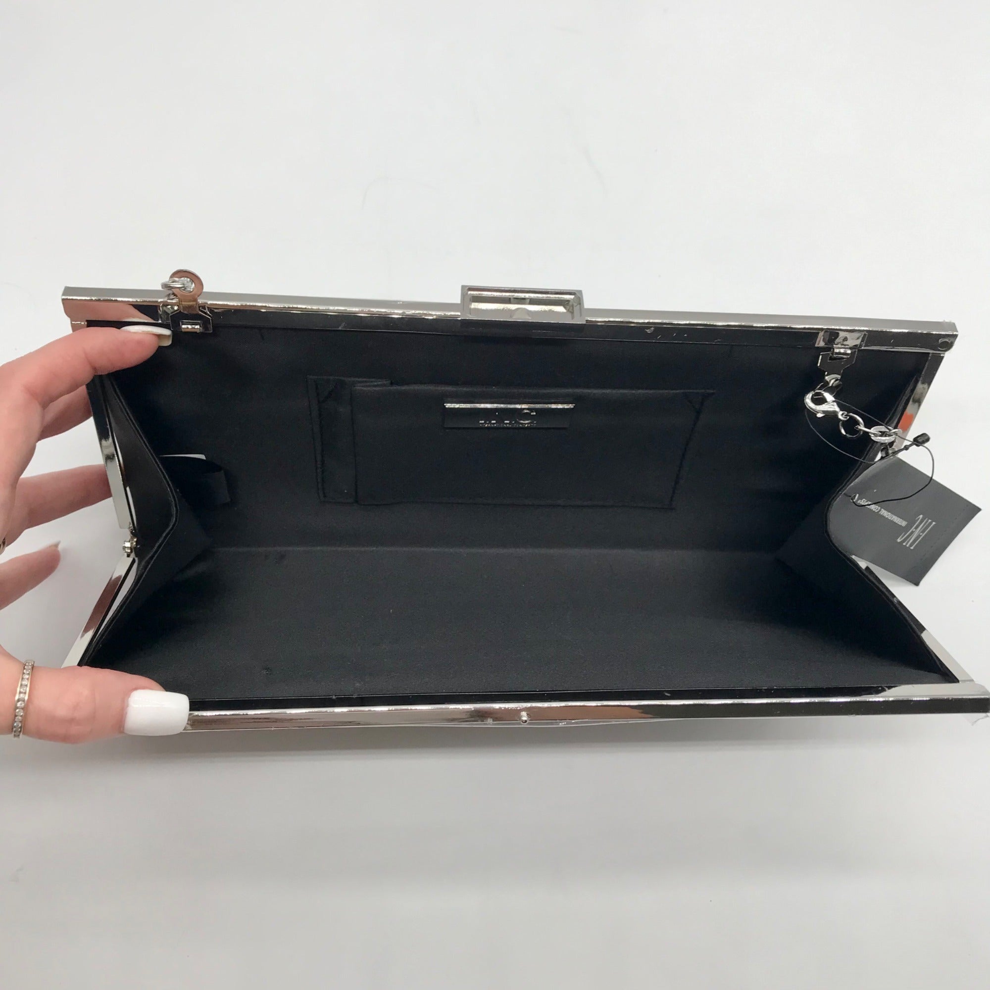 I.N.C. International Concepts Black Satin Kelsie Clutch Crossbody Bag