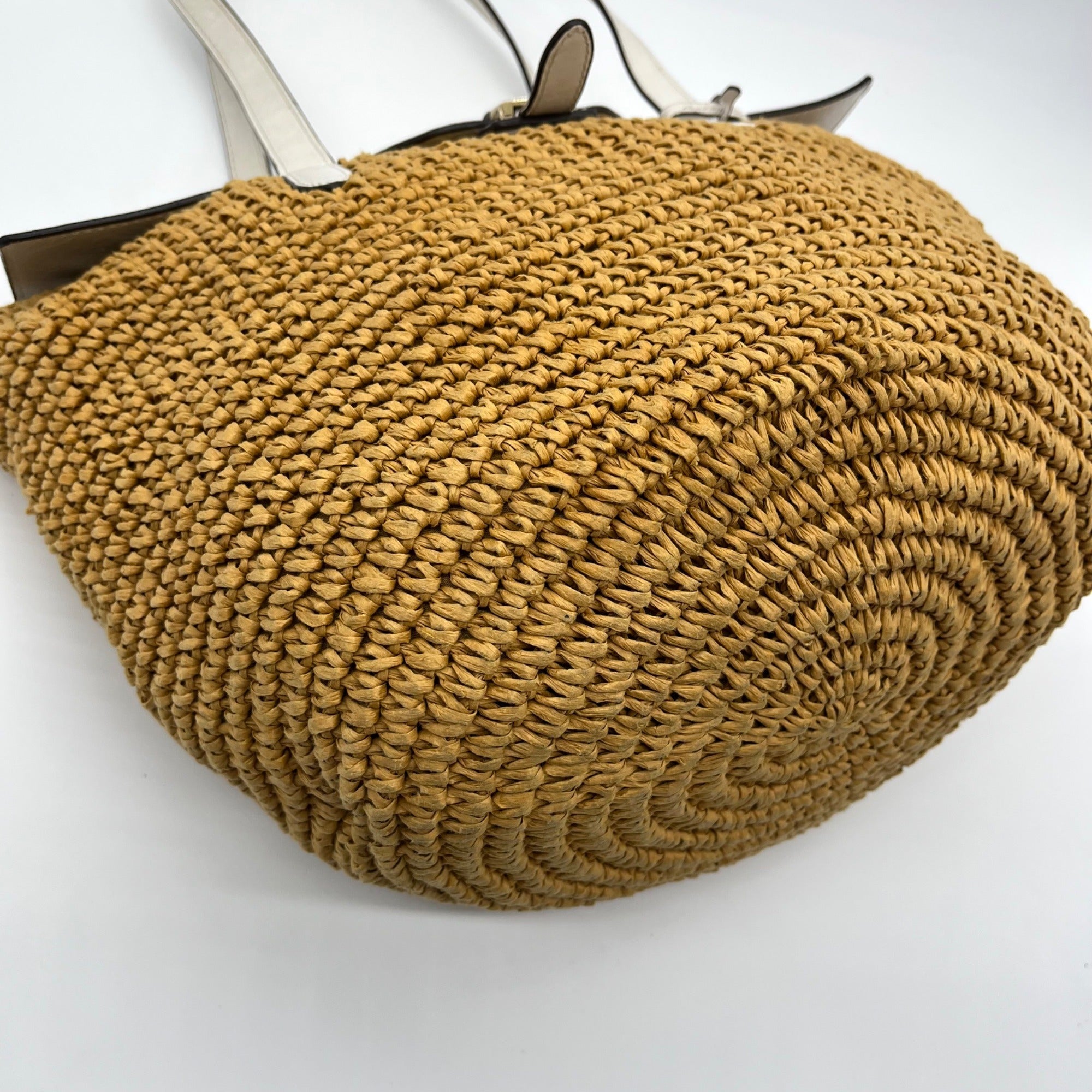 Michael Kors White Leather Woven Straw Large Naomi Tote Bag