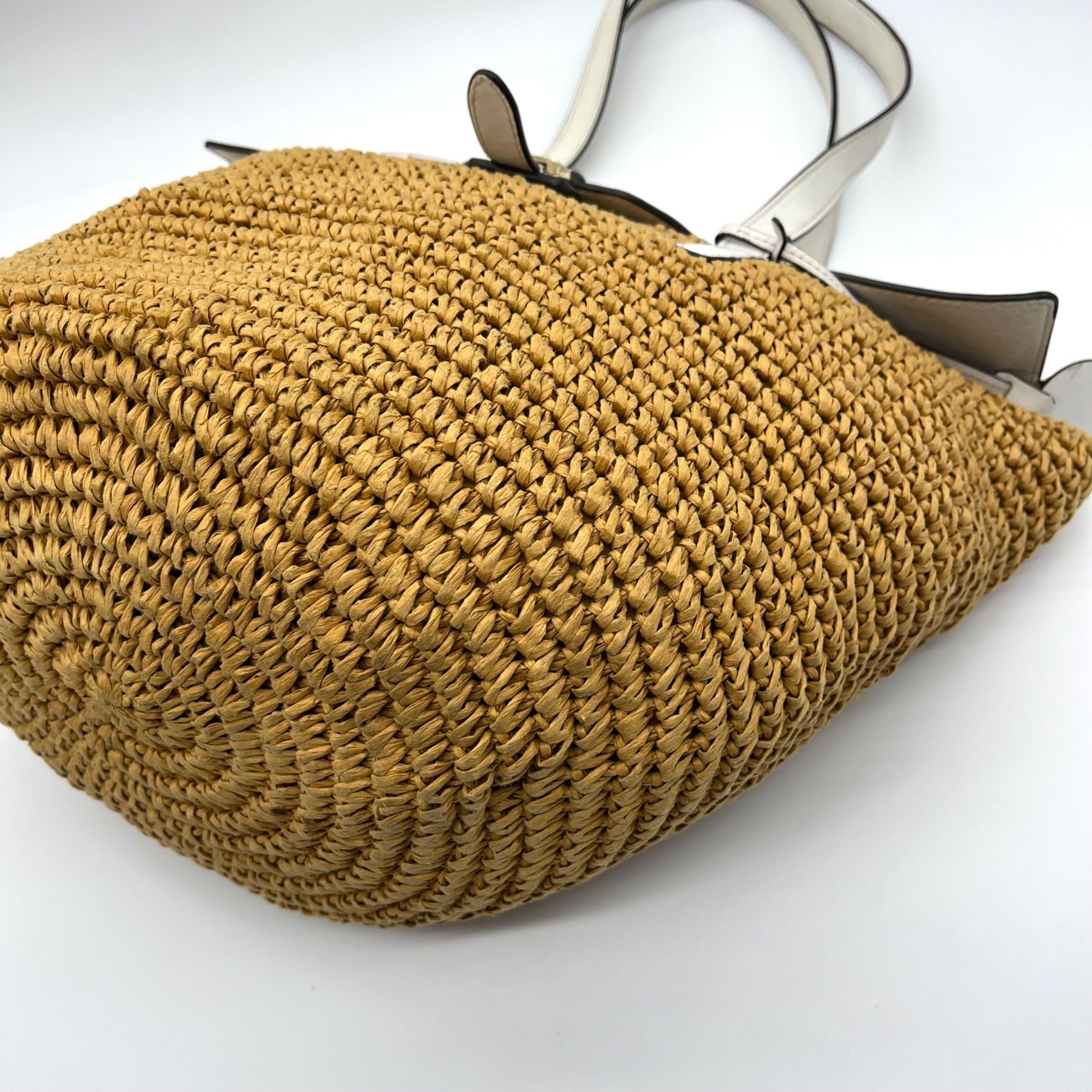 Michael Kors White Leather Woven Straw Large Naomi Tote Bag