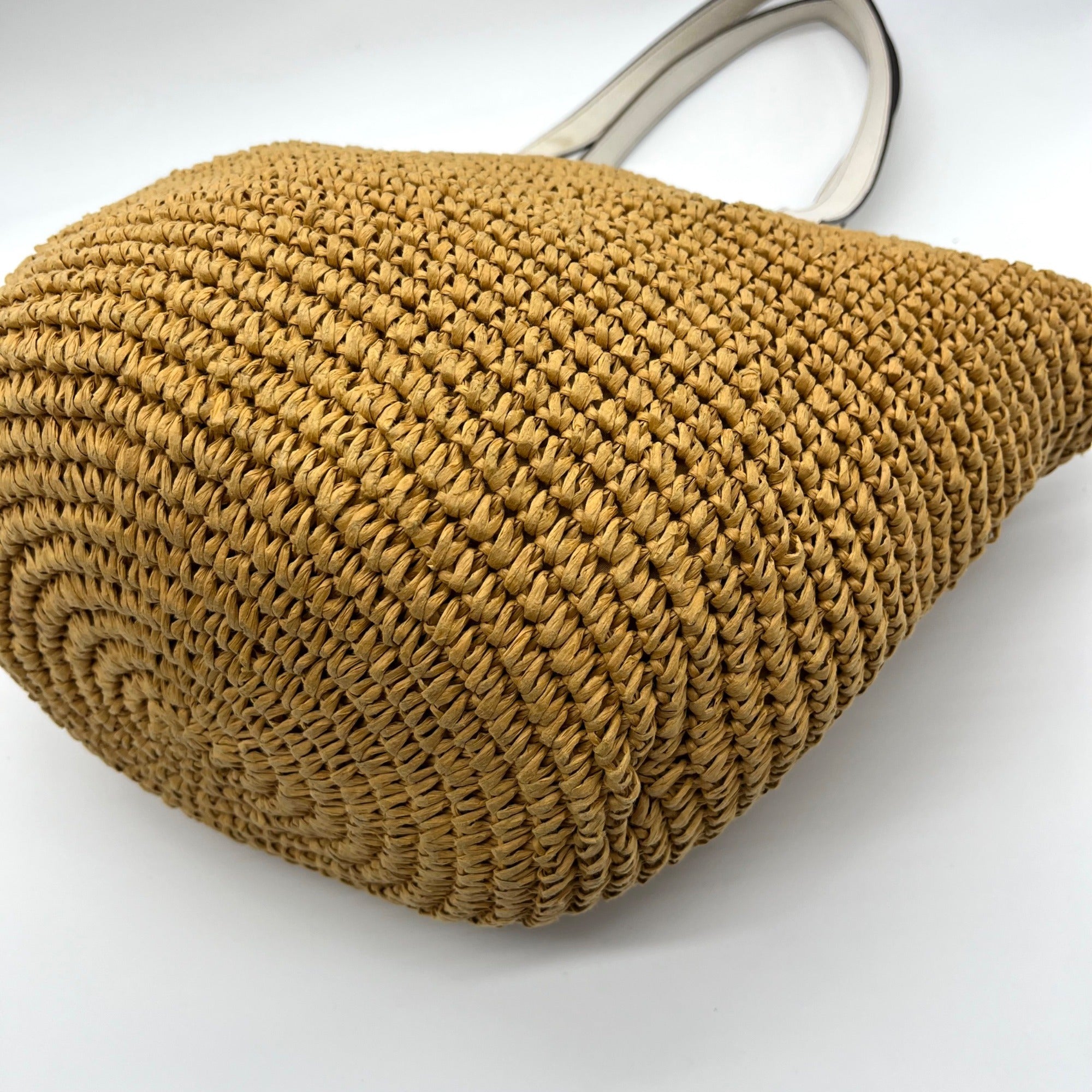 Michael Kors White Leather Woven Straw Large Naomi Tote Bag