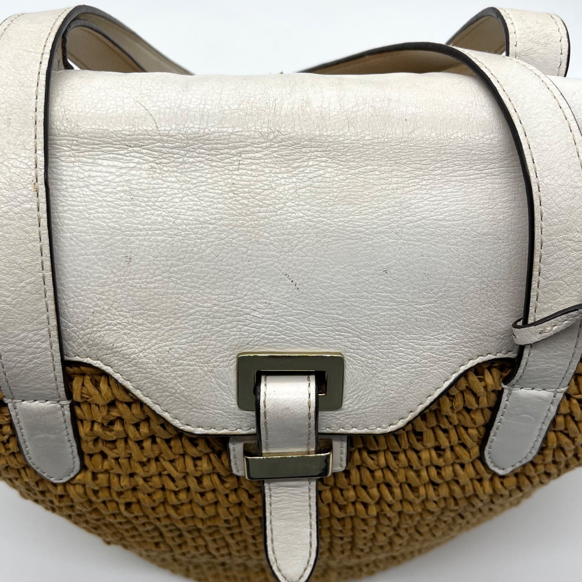 Michael Kors White Leather Woven Straw Large Naomi Tote Bag