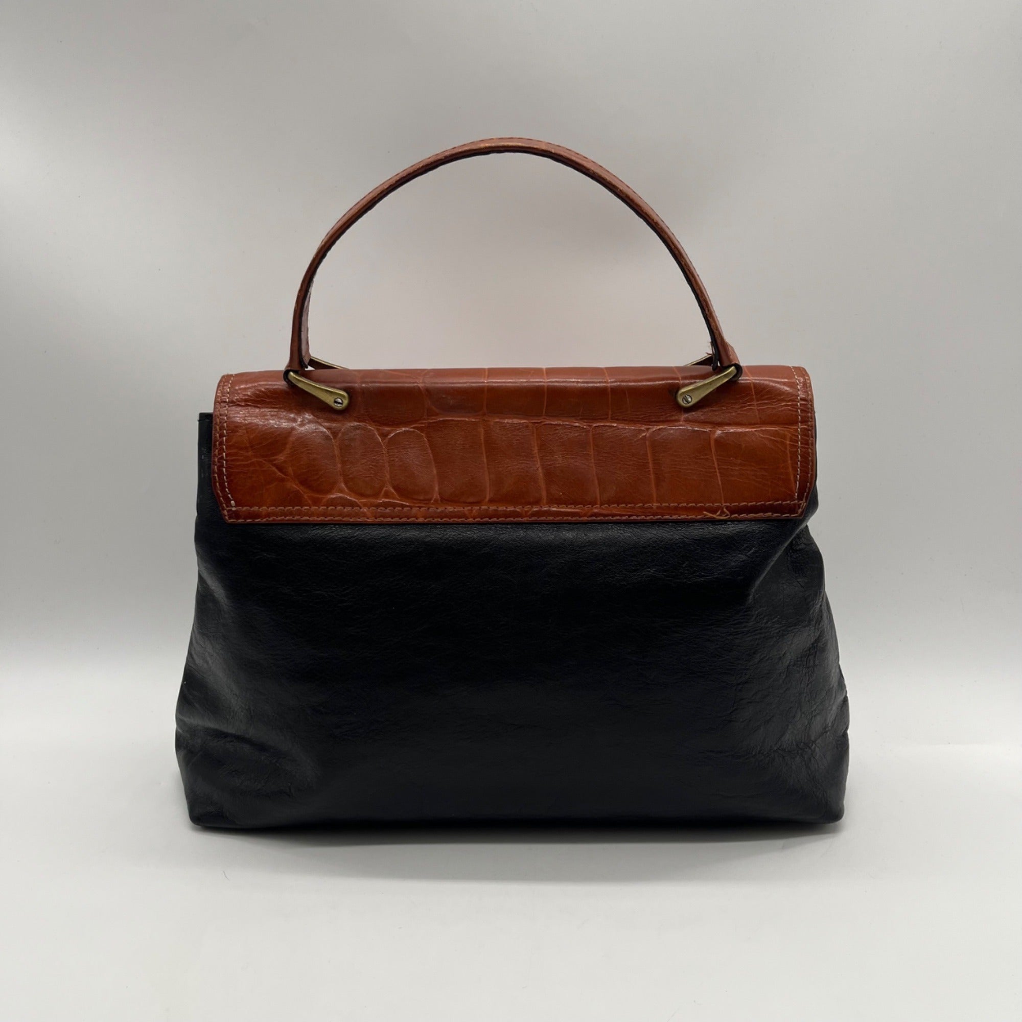 Iveys Black Leather &amp; Brown Satchel Bag