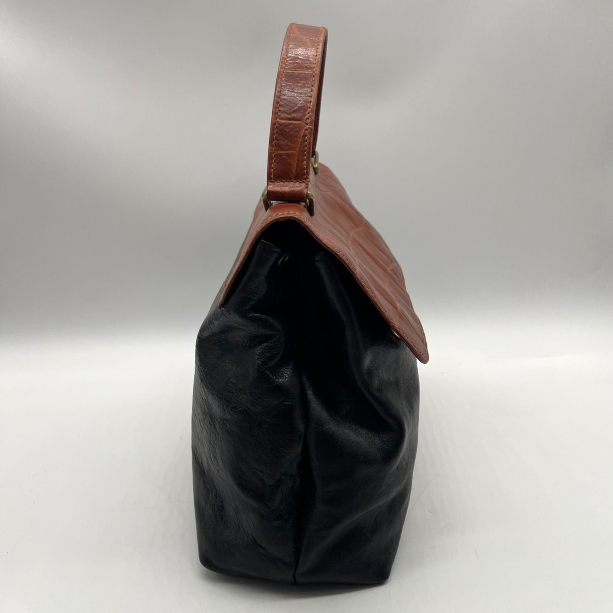 Iveys Black Leather &amp; Brown Satchel Bag