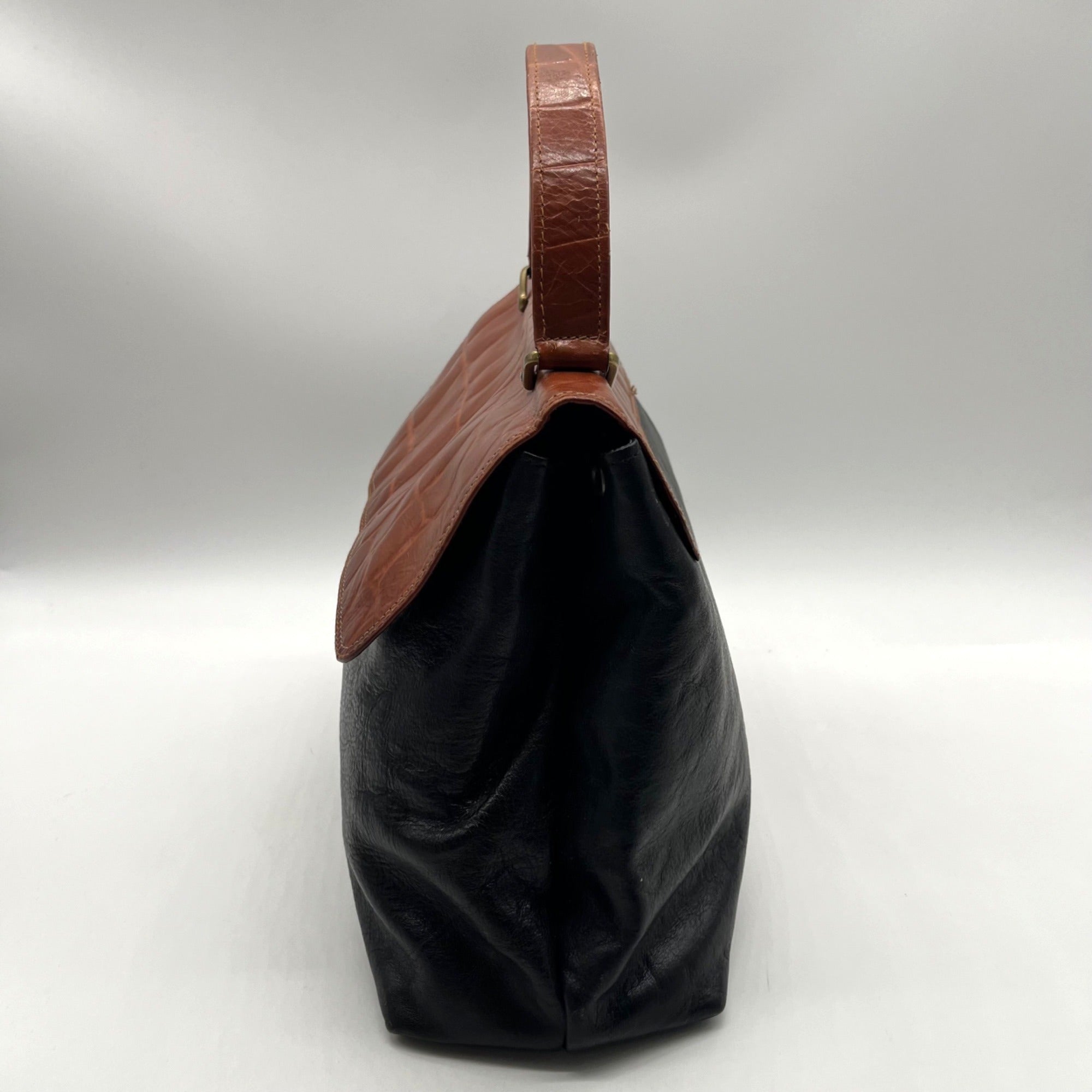 Iveys Black Leather &amp; Brown Satchel Bag