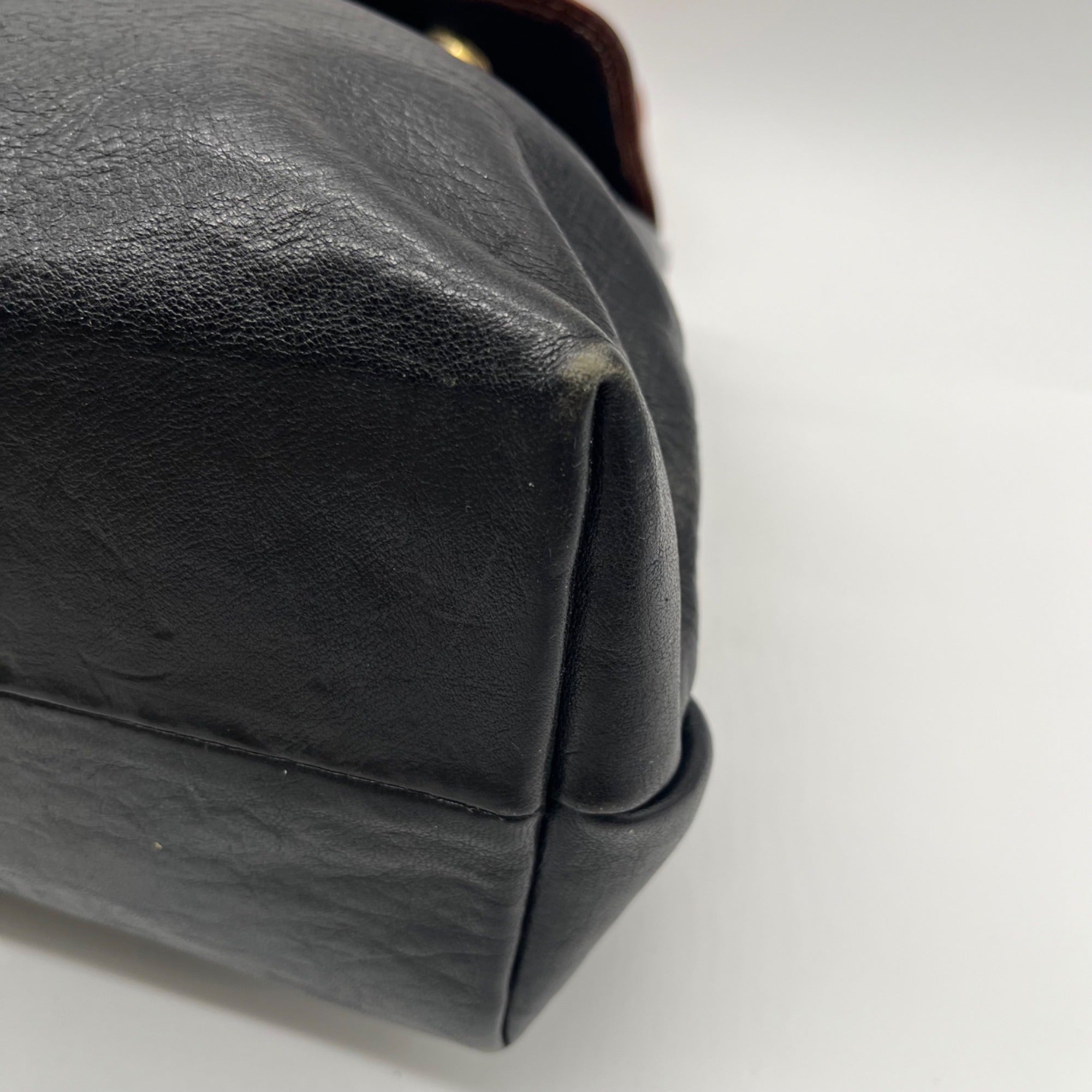 Iveys Black Leather &amp; Brown Satchel Bag