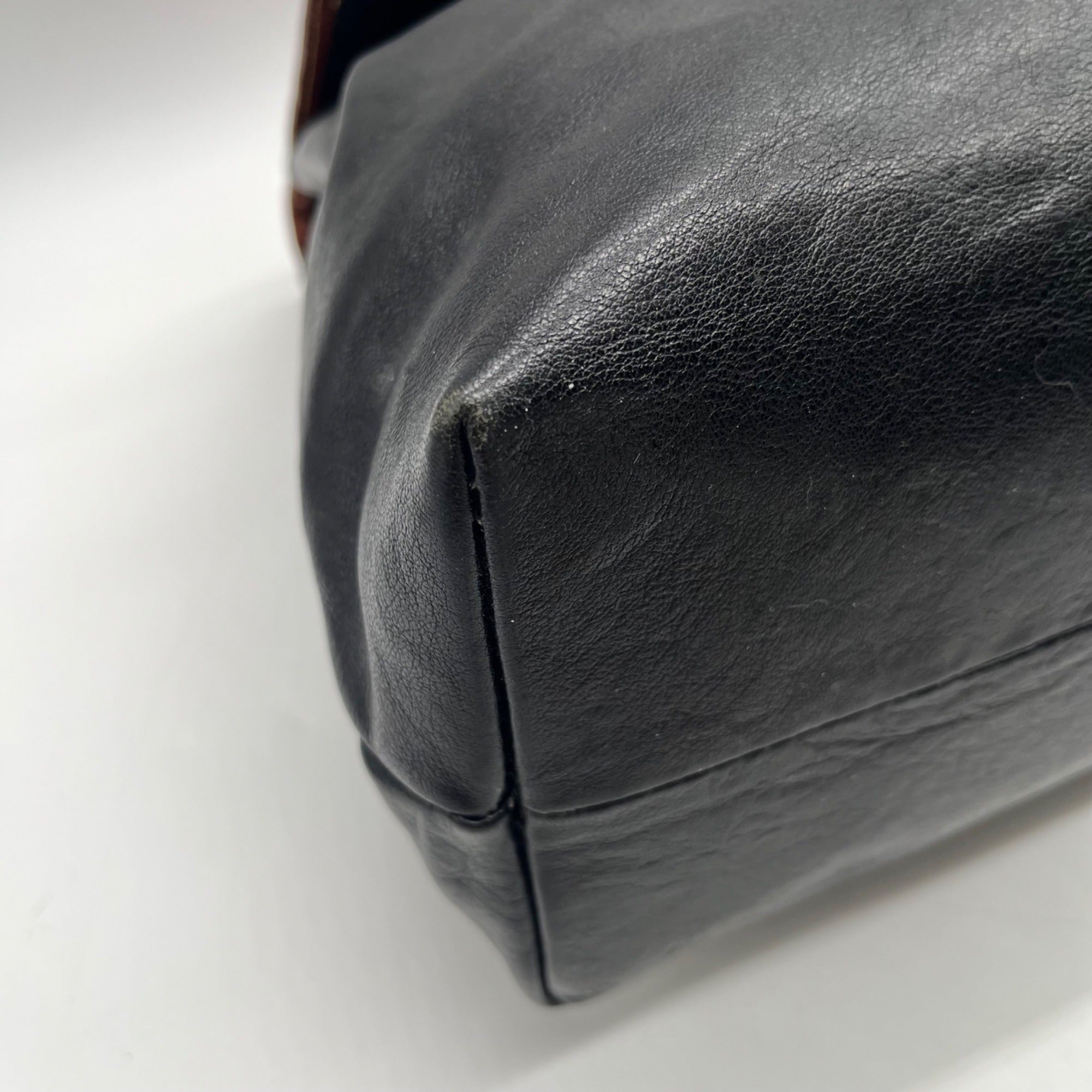 Iveys Black Leather &amp; Brown Satchel Bag