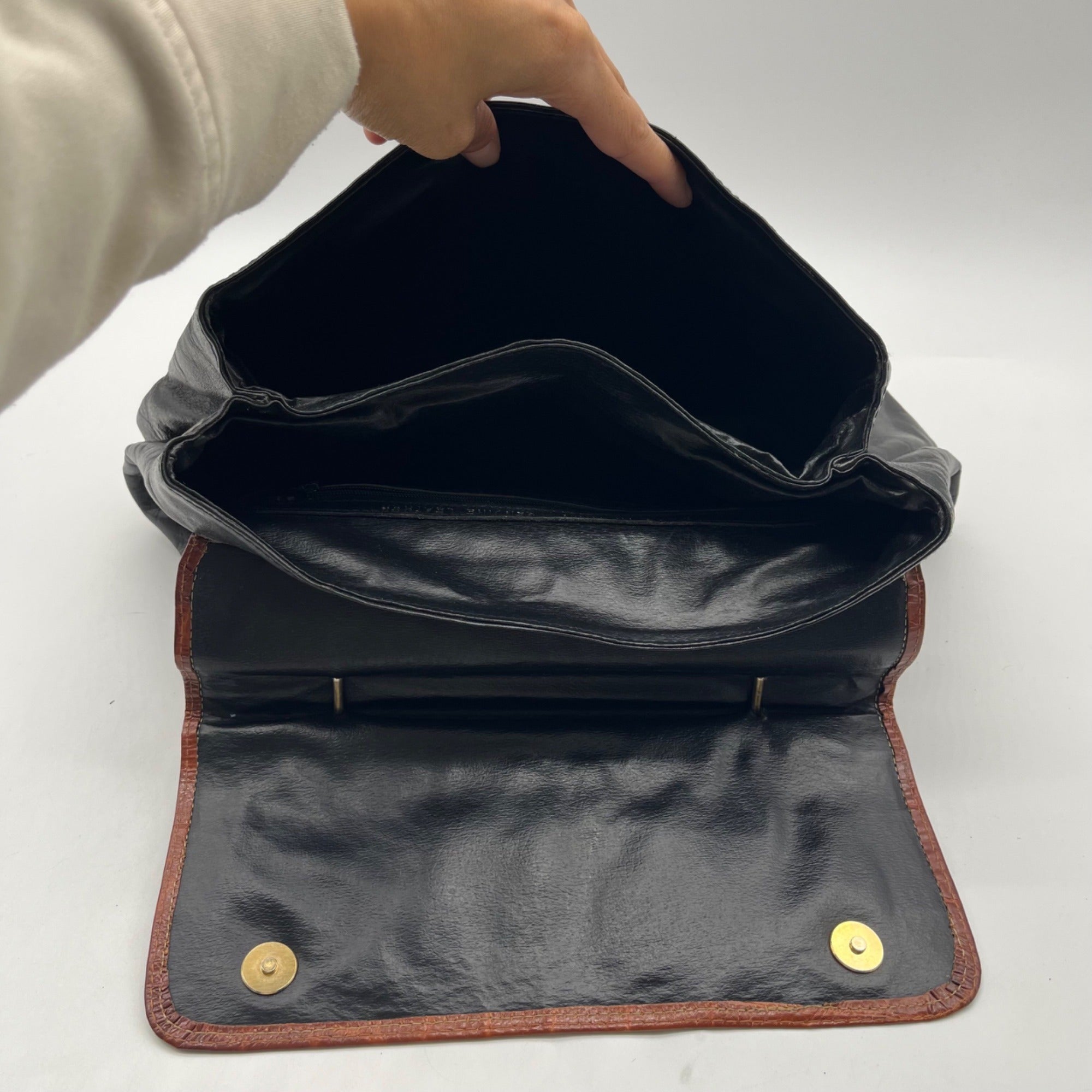 Iveys Black Leather &amp; Brown Satchel Bag