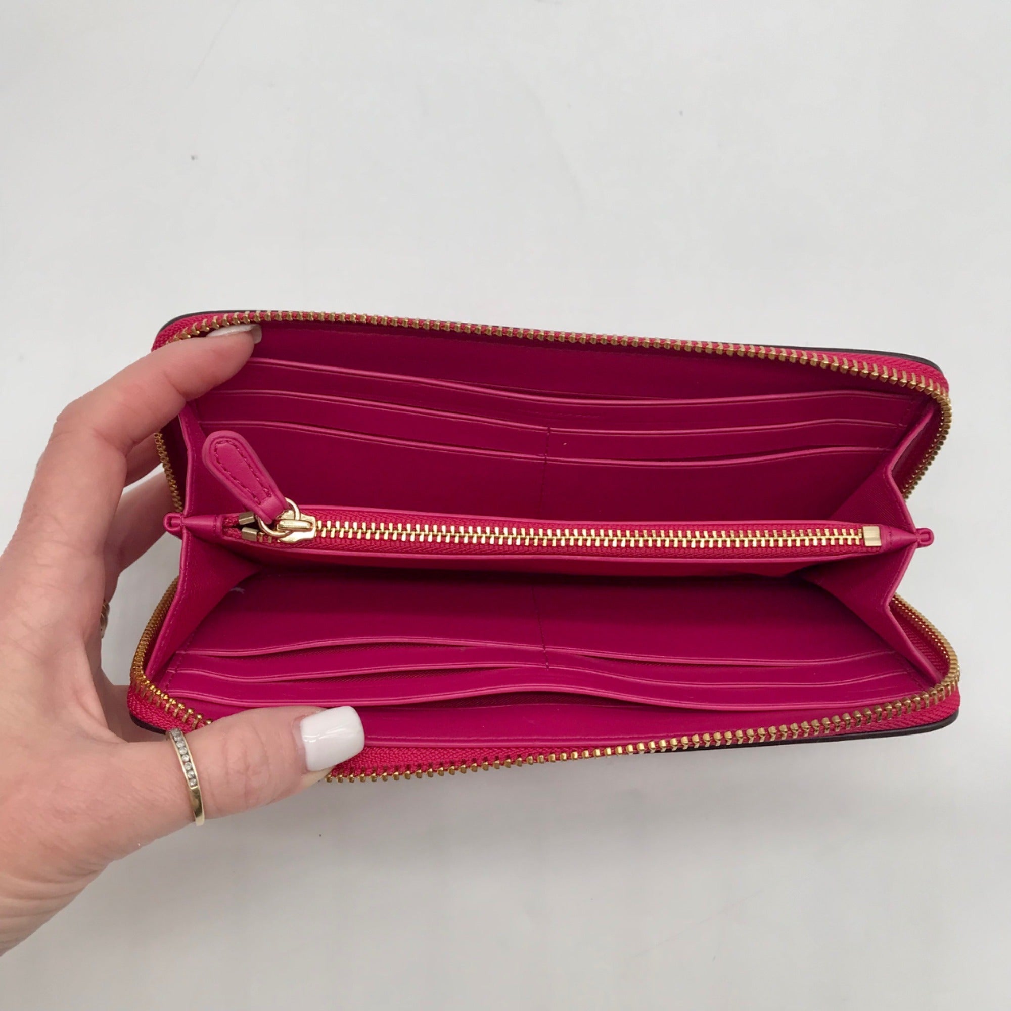 Coach Pink Leather Accordion Zip Wallet