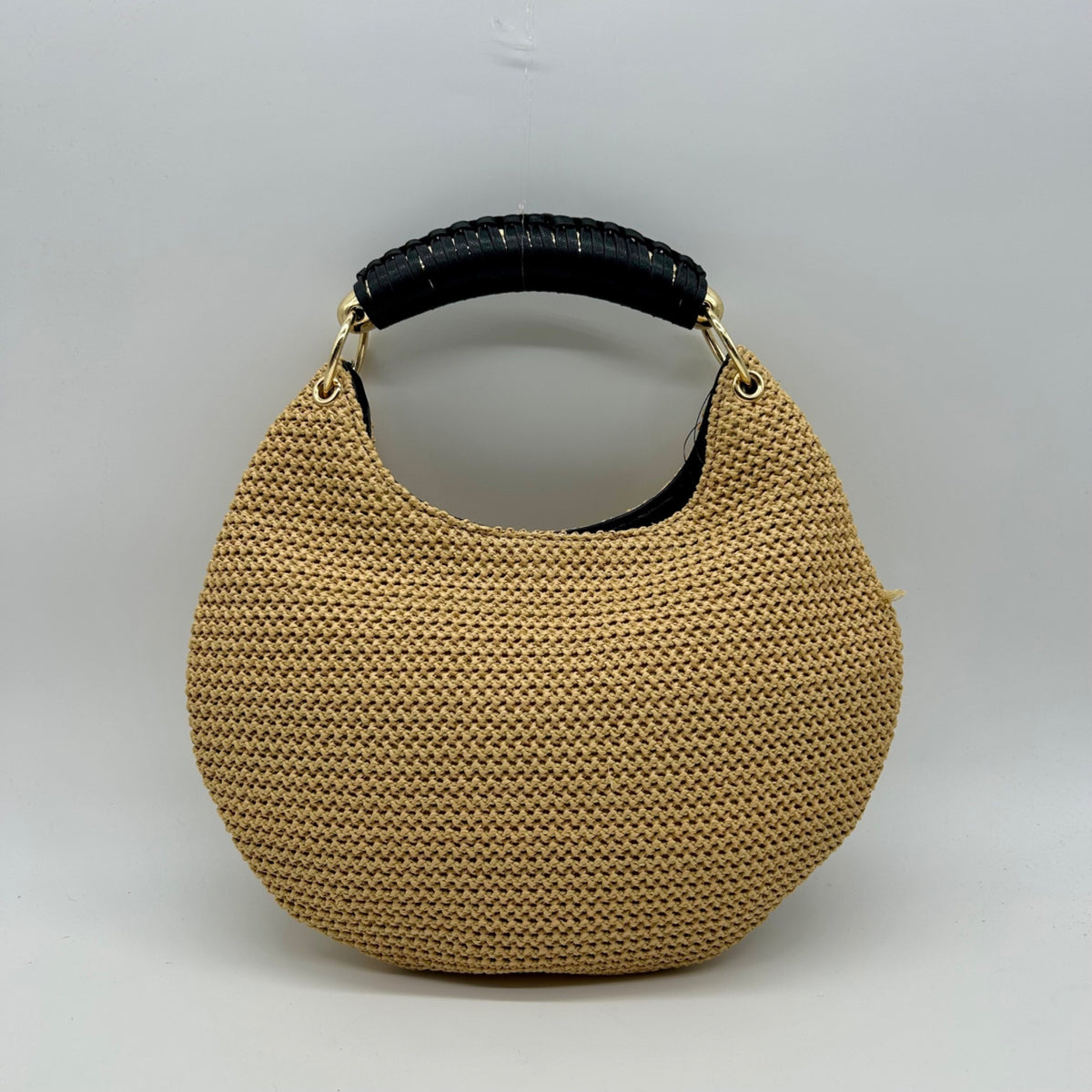 International Concepts Tan Woven Straw Studded Handbag