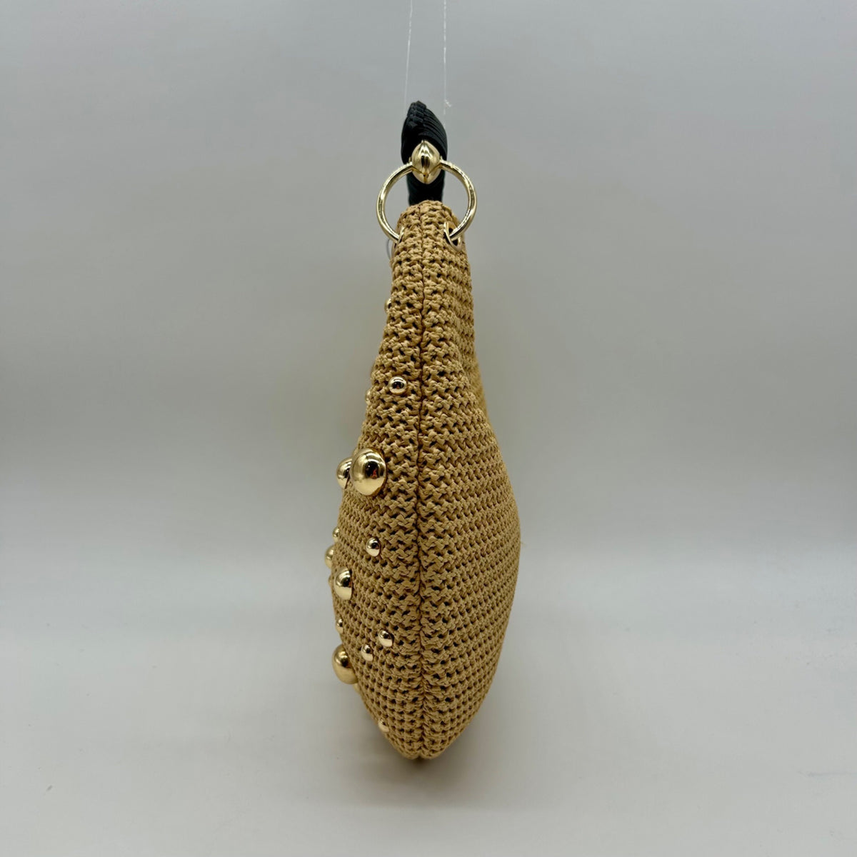 International Concepts Tan Woven Straw Studded Handbag