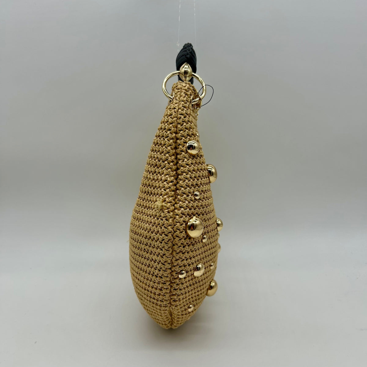 International Concepts Tan Woven Straw Studded Handbag