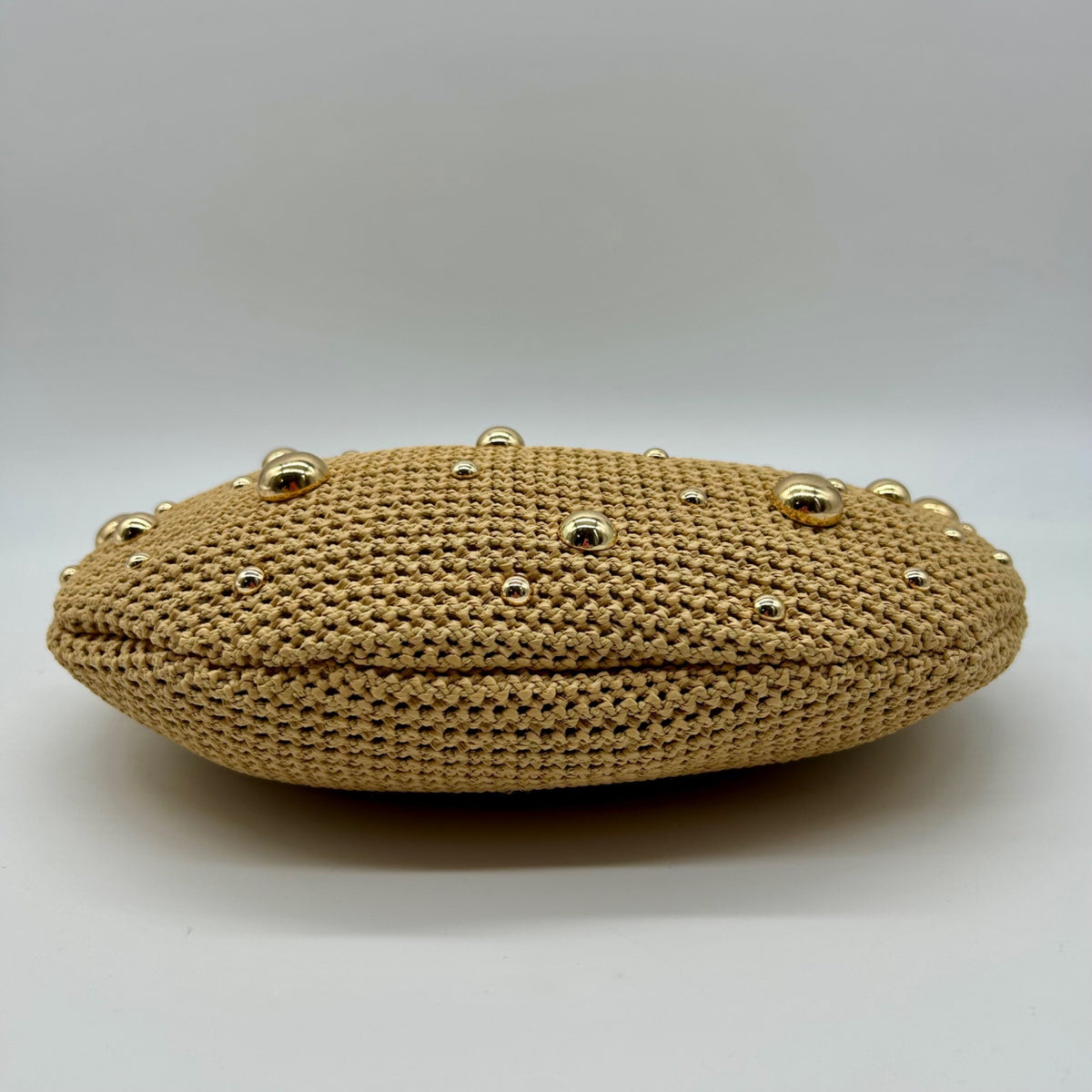 International Concepts Tan Woven Straw Studded Handbag