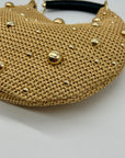 International Concepts Tan Woven Straw Studded Handbag