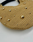 International Concepts Tan Woven Straw Studded Handbag