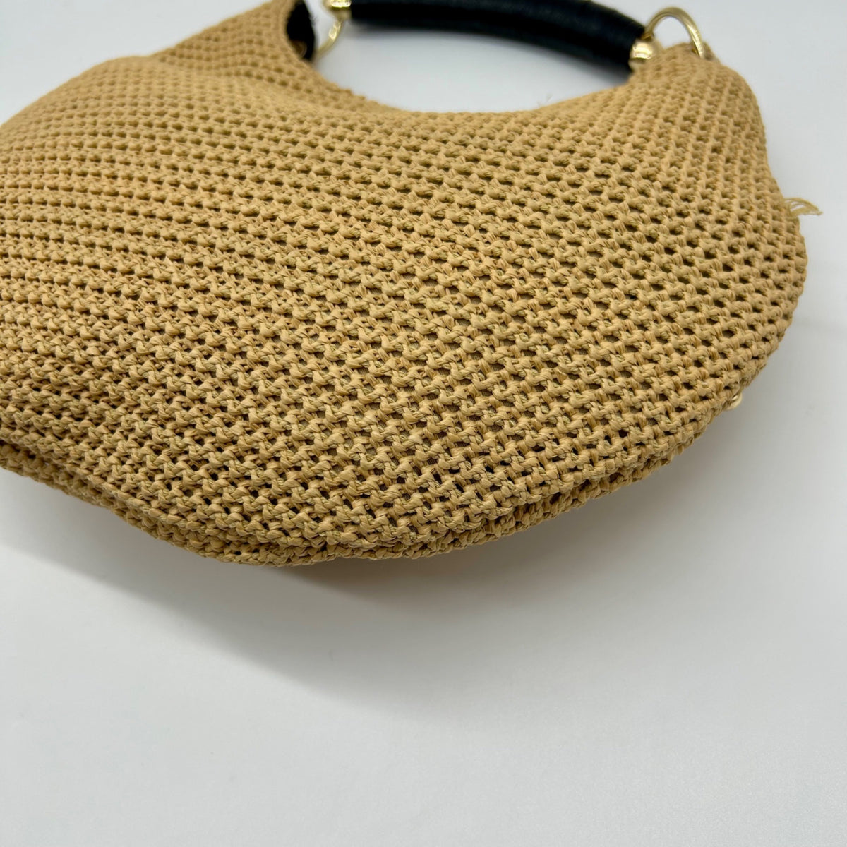 International Concepts Tan Woven Straw Studded Handbag