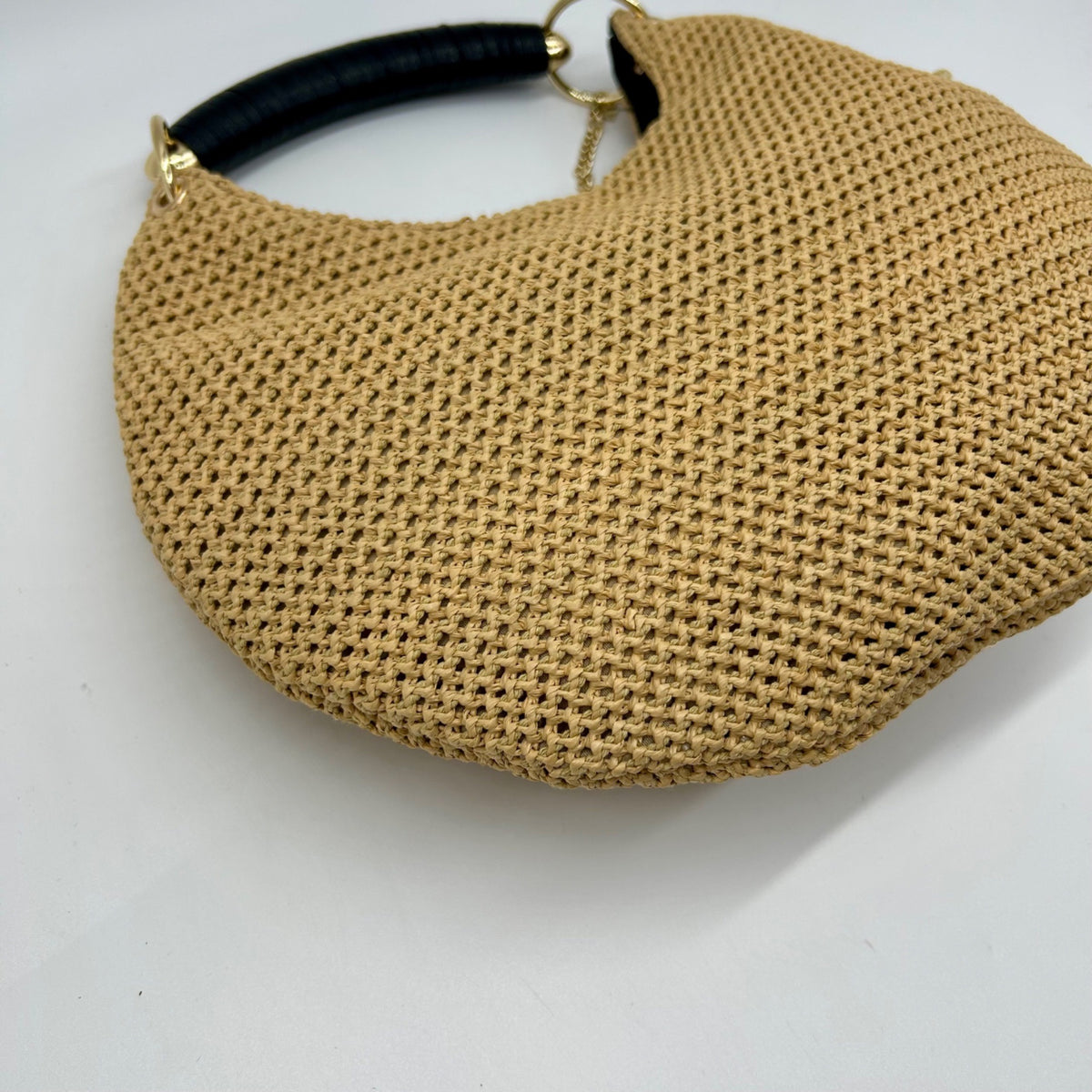 International Concepts Tan Woven Straw Studded Handbag