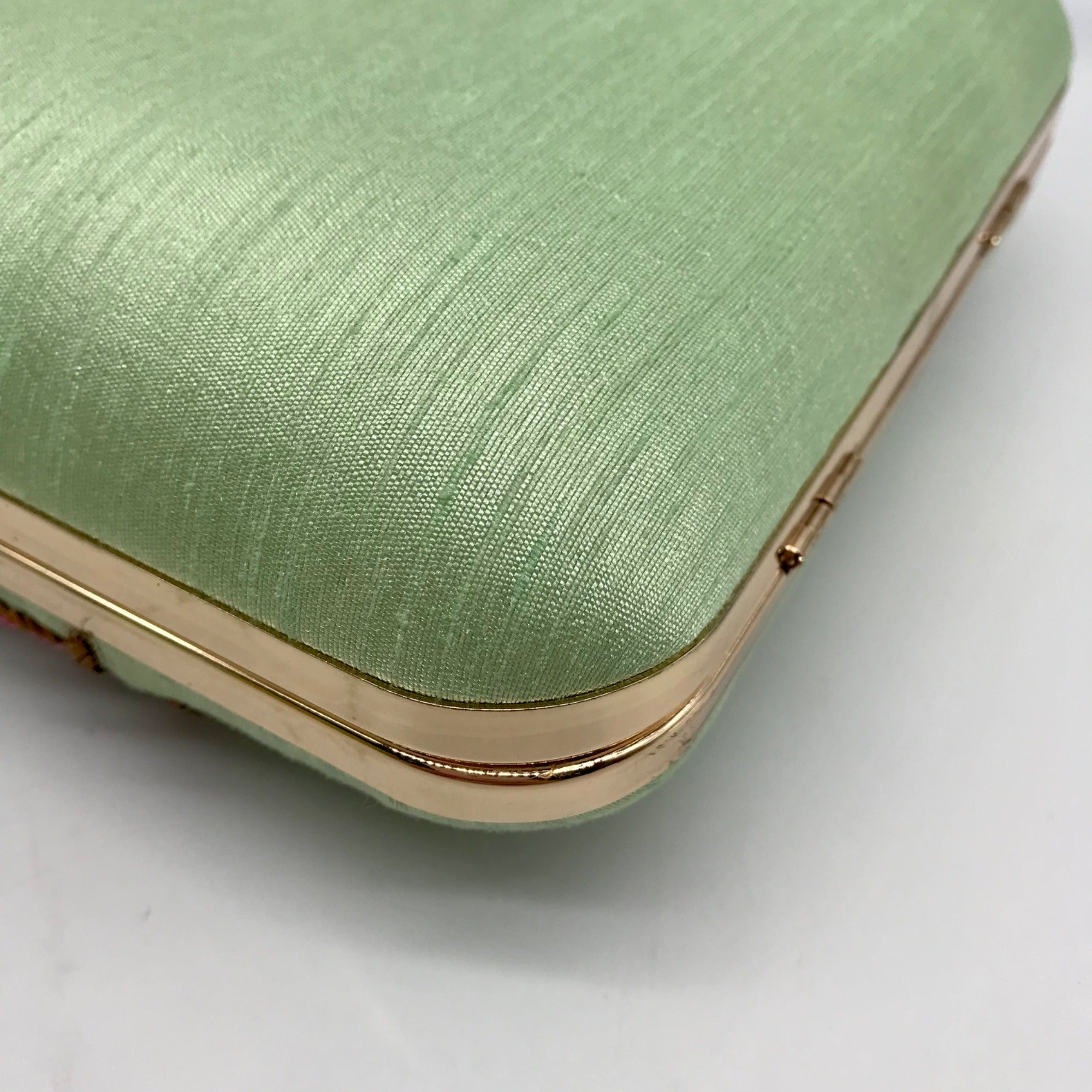 Singhvis Pink &amp; Green Embroidered Fabric Fall Convertible Clutch