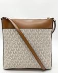 Michael Kors Vanilla And Acorn Coated Canvas Jet Set Charm North South Crossbody Bag