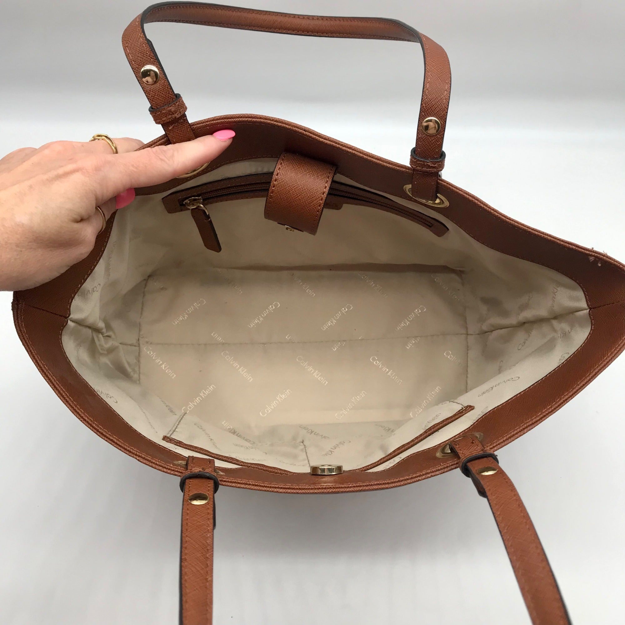 Calvin Klein Brown Saffiano Leather Tote Bag