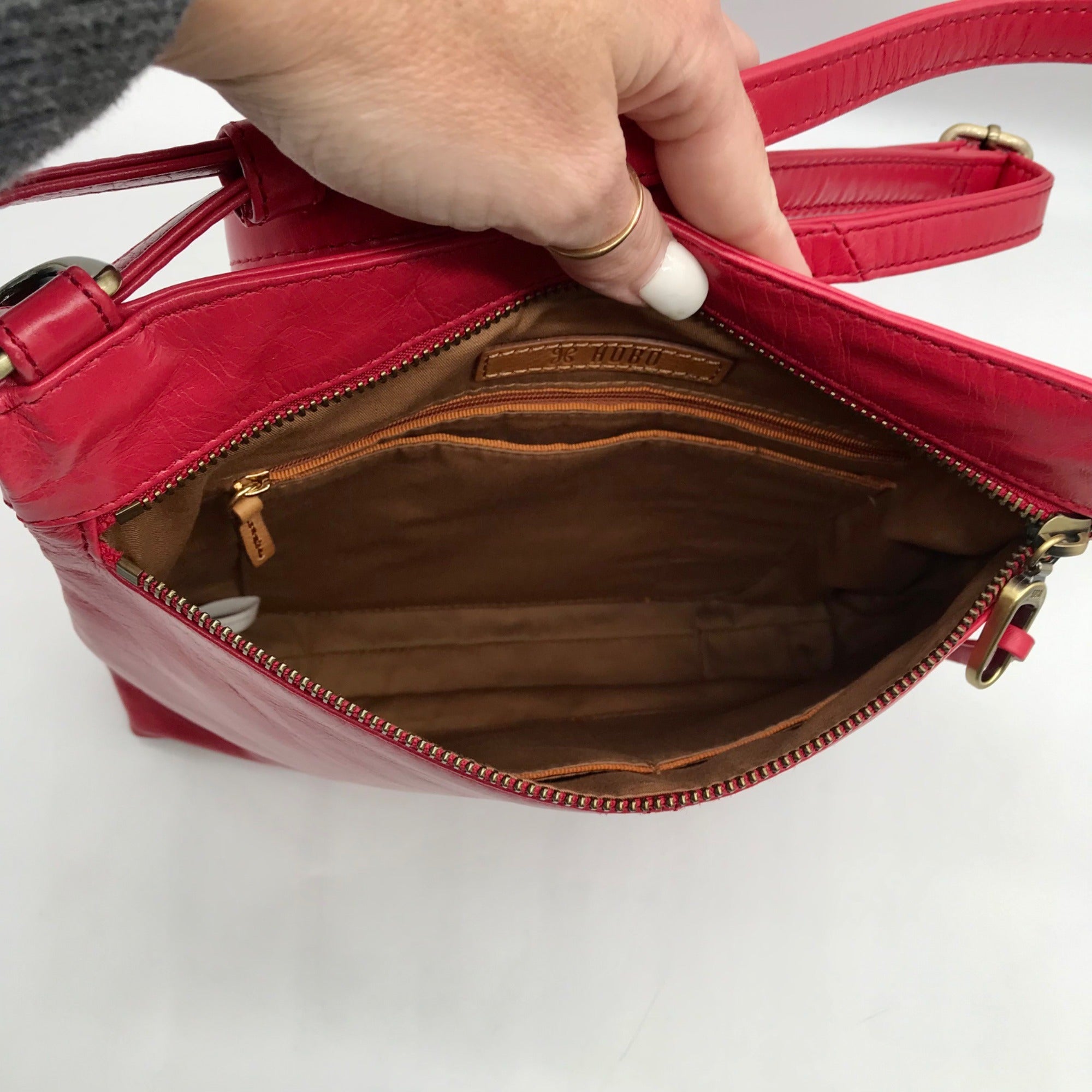 Hobo Red Genuine Leather Flat Crossbody Bag
