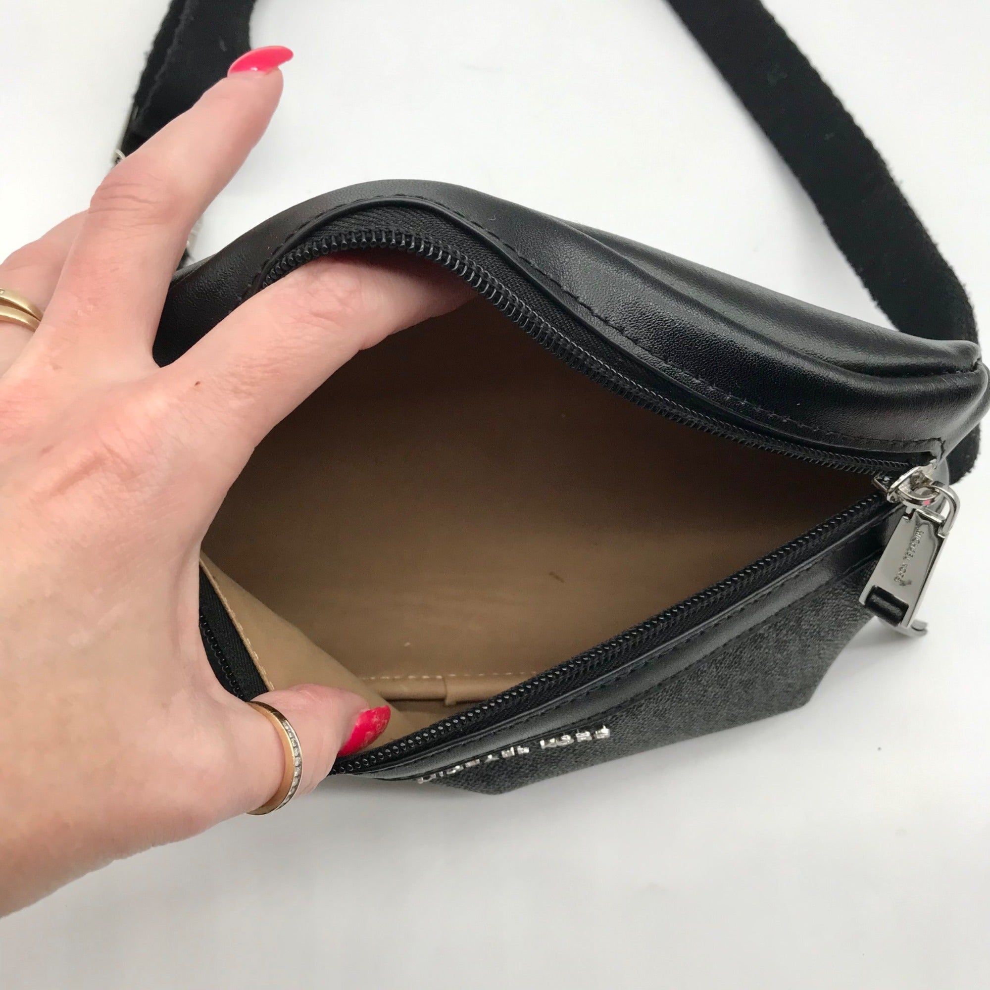 Michael Kors Black Coated Canvas &amp; Leather Monogram Fanny Pack