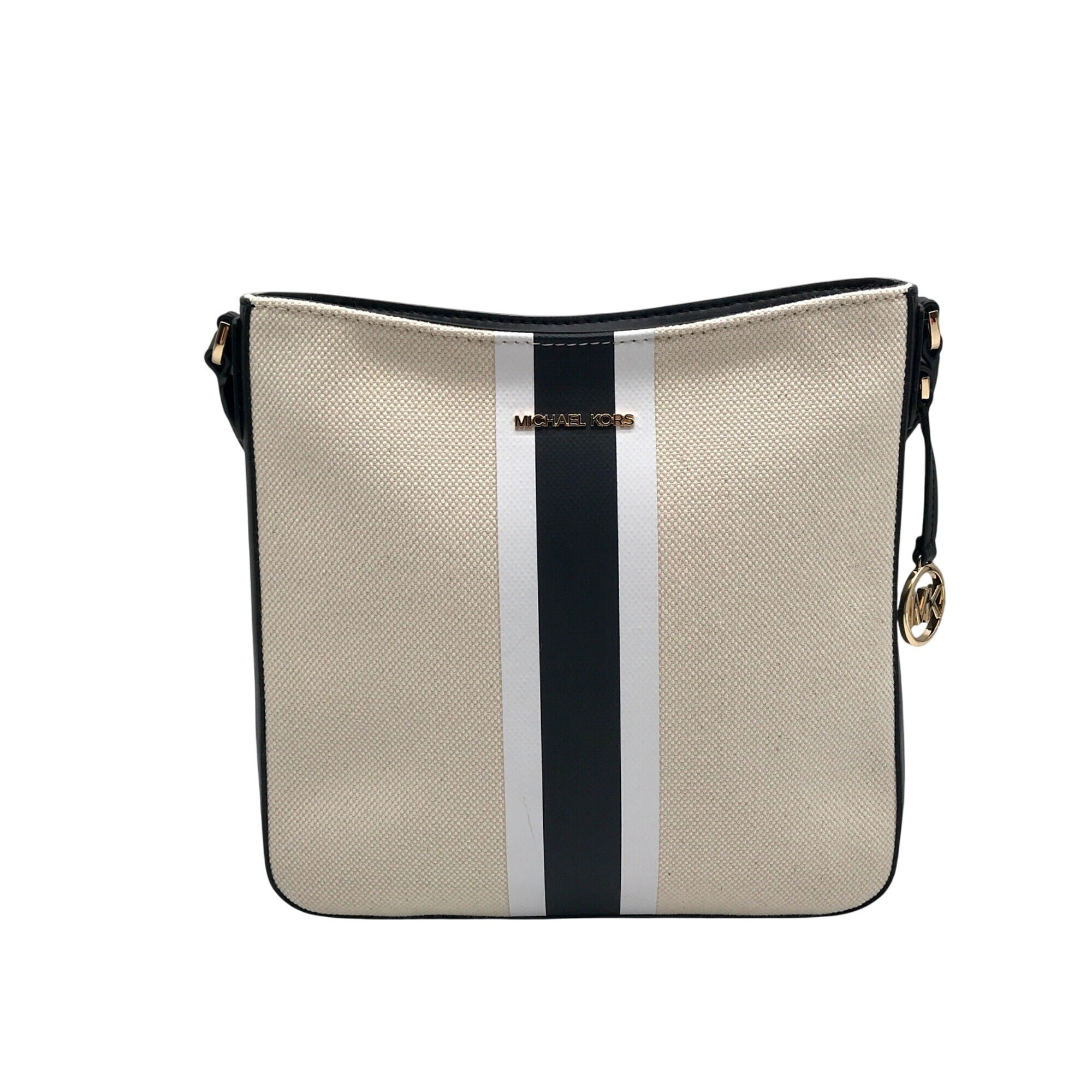 Michael Kors Beige Canvas & Leather Messenger Stripe Crossbody Bag