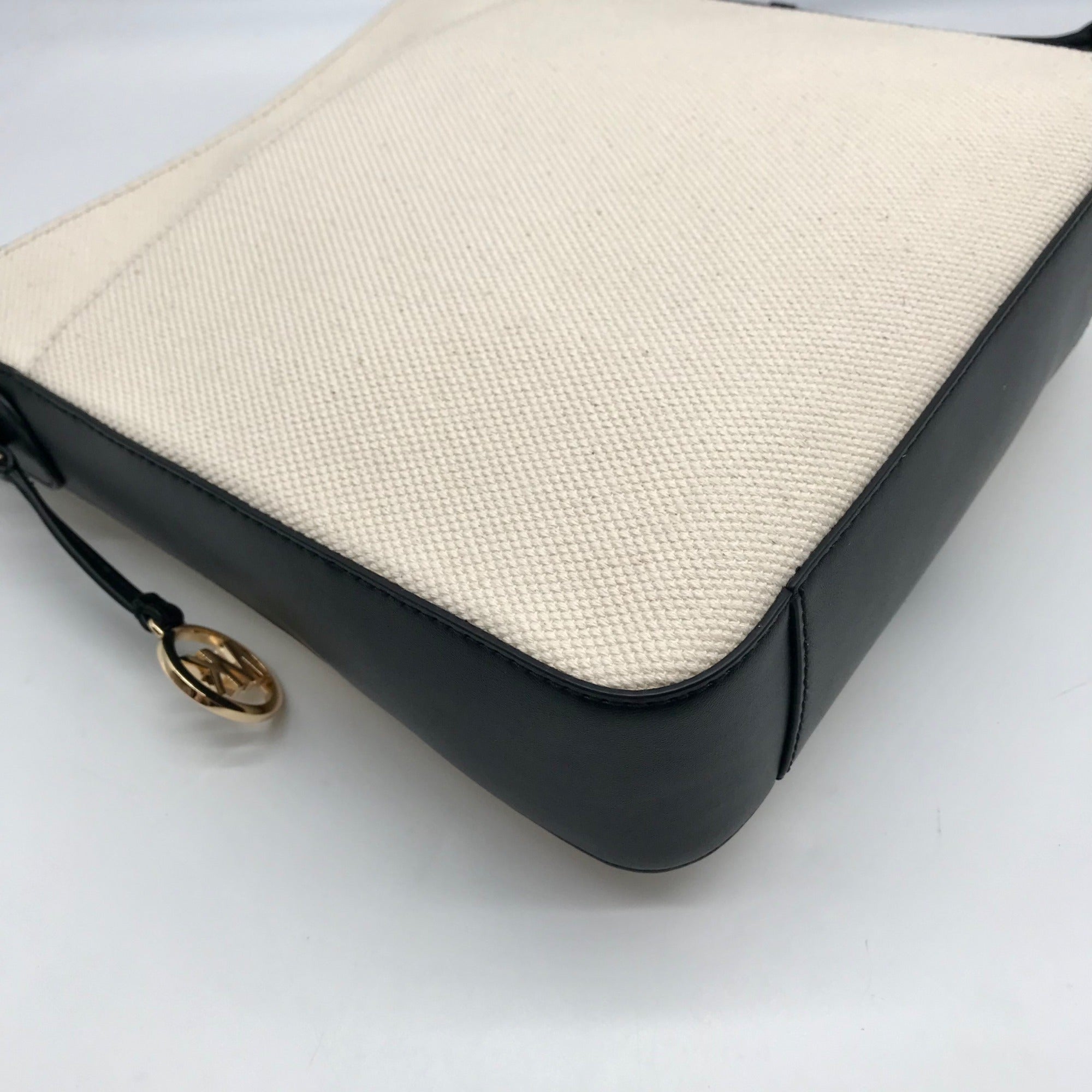 Michael Kors Beige Canvas &amp; Leather Messenger Stripe Crossbody Bag