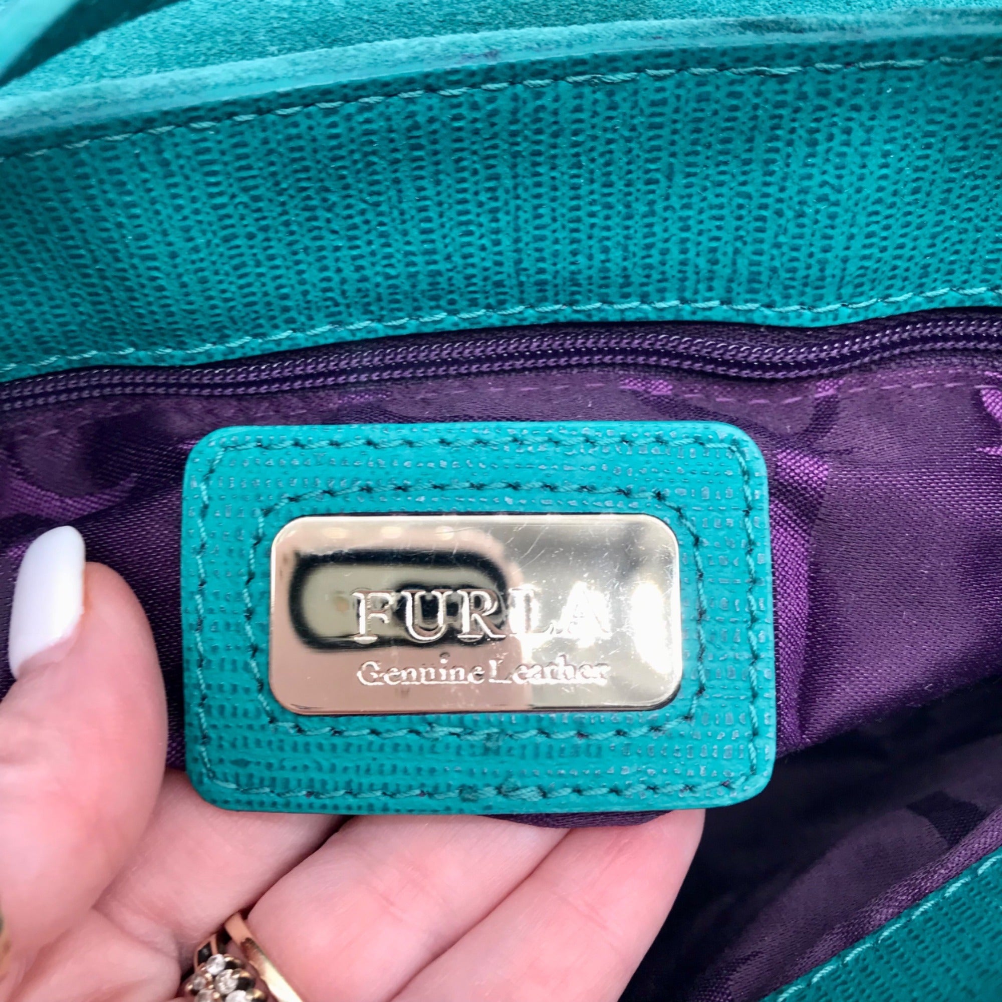 Furla Smeraldo Green Leather &amp; Suede Crossbody Bag