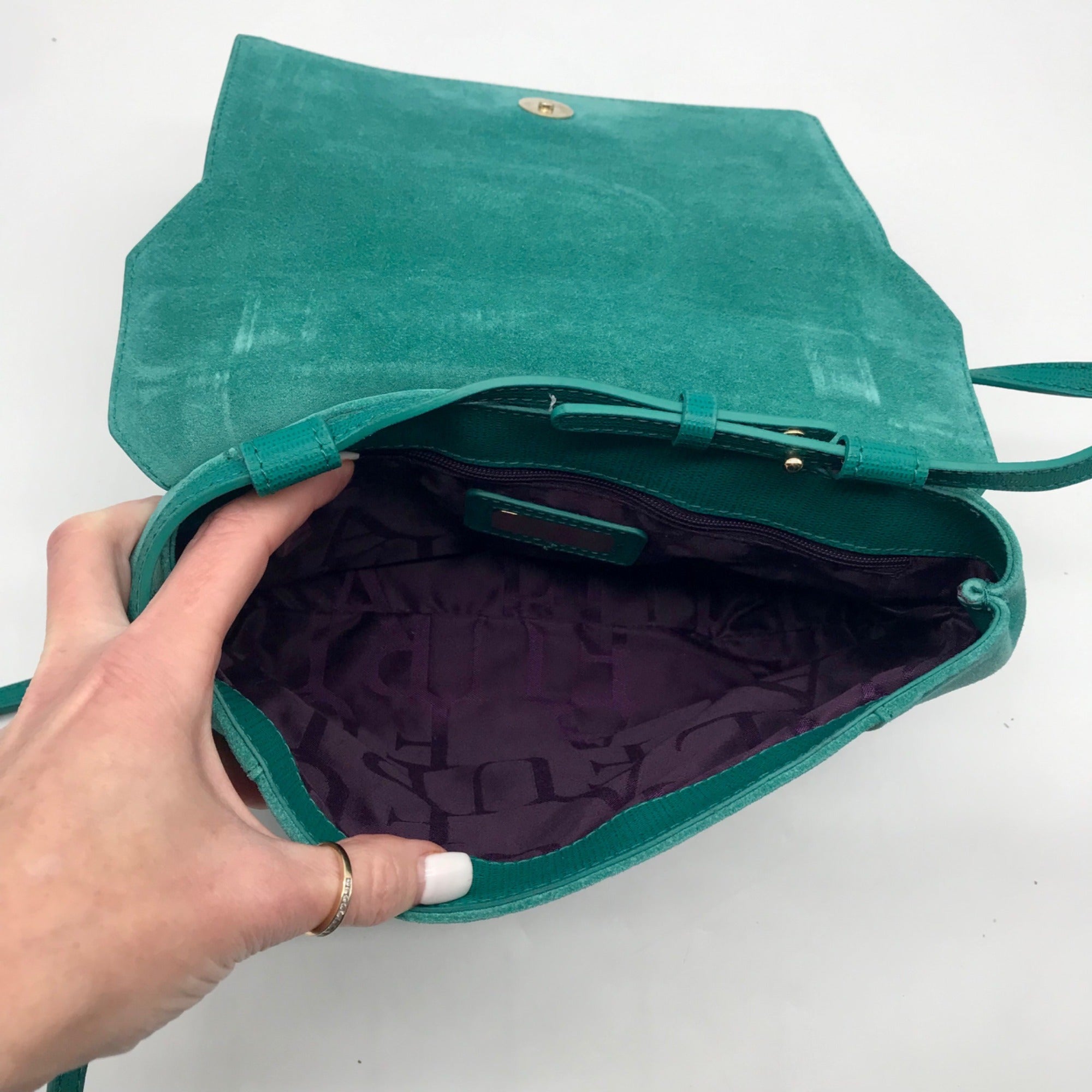 Furla Smeraldo Green Leather &amp; Suede Crossbody Bag