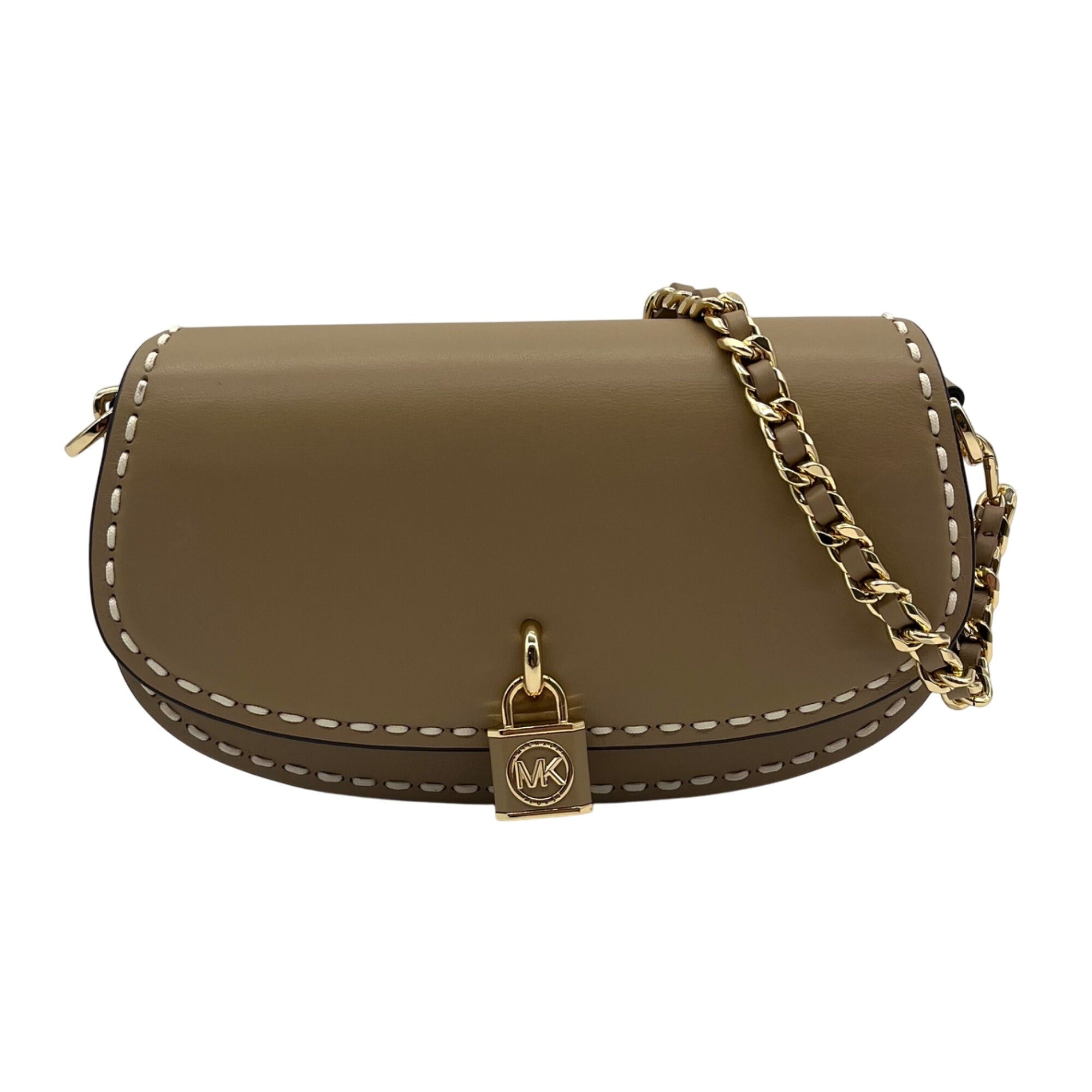 Michael Kors Camel Leather Mila Chain Sling Messenger Bag