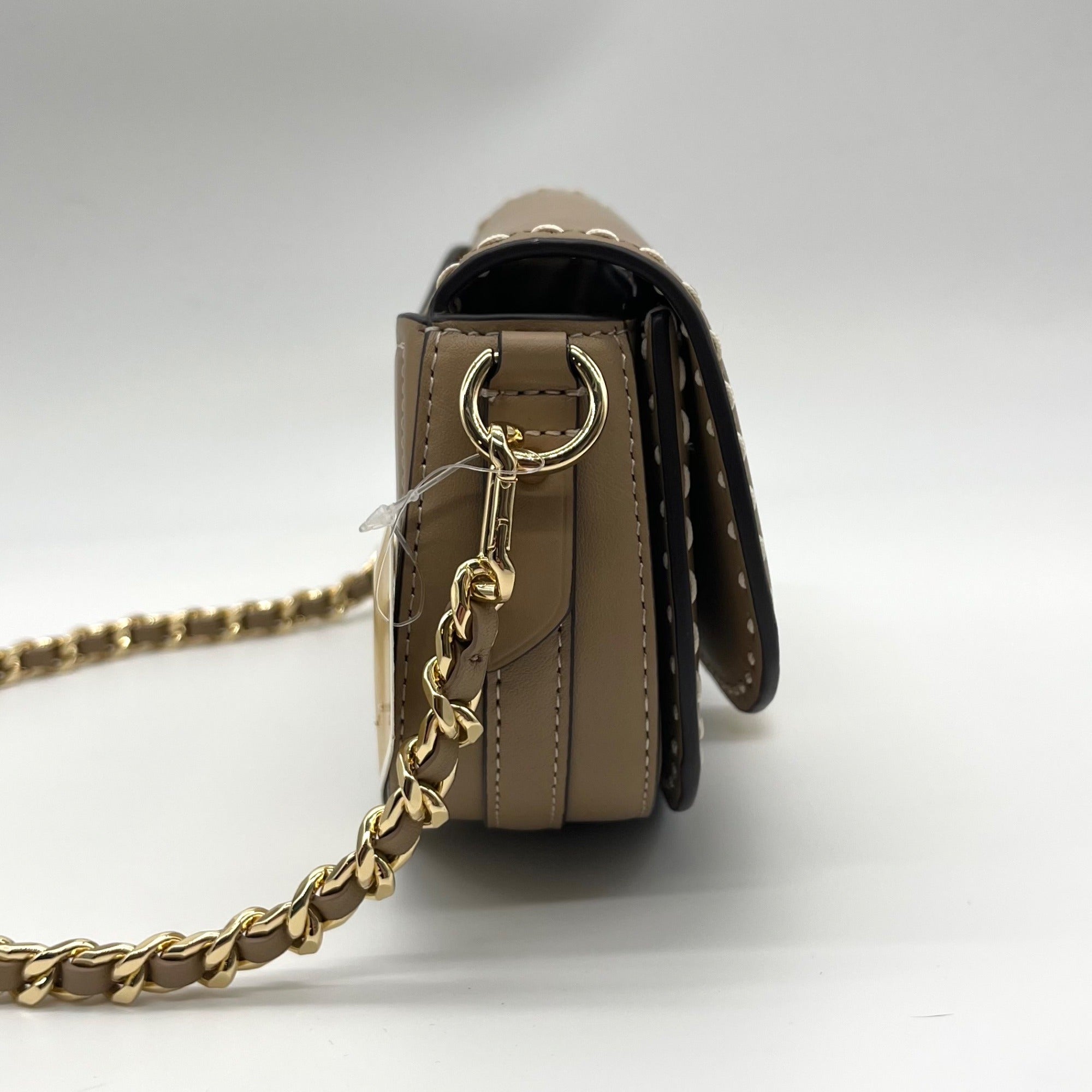 Michael Kors Camel Leather Mila Chain Sling Messenger Bag