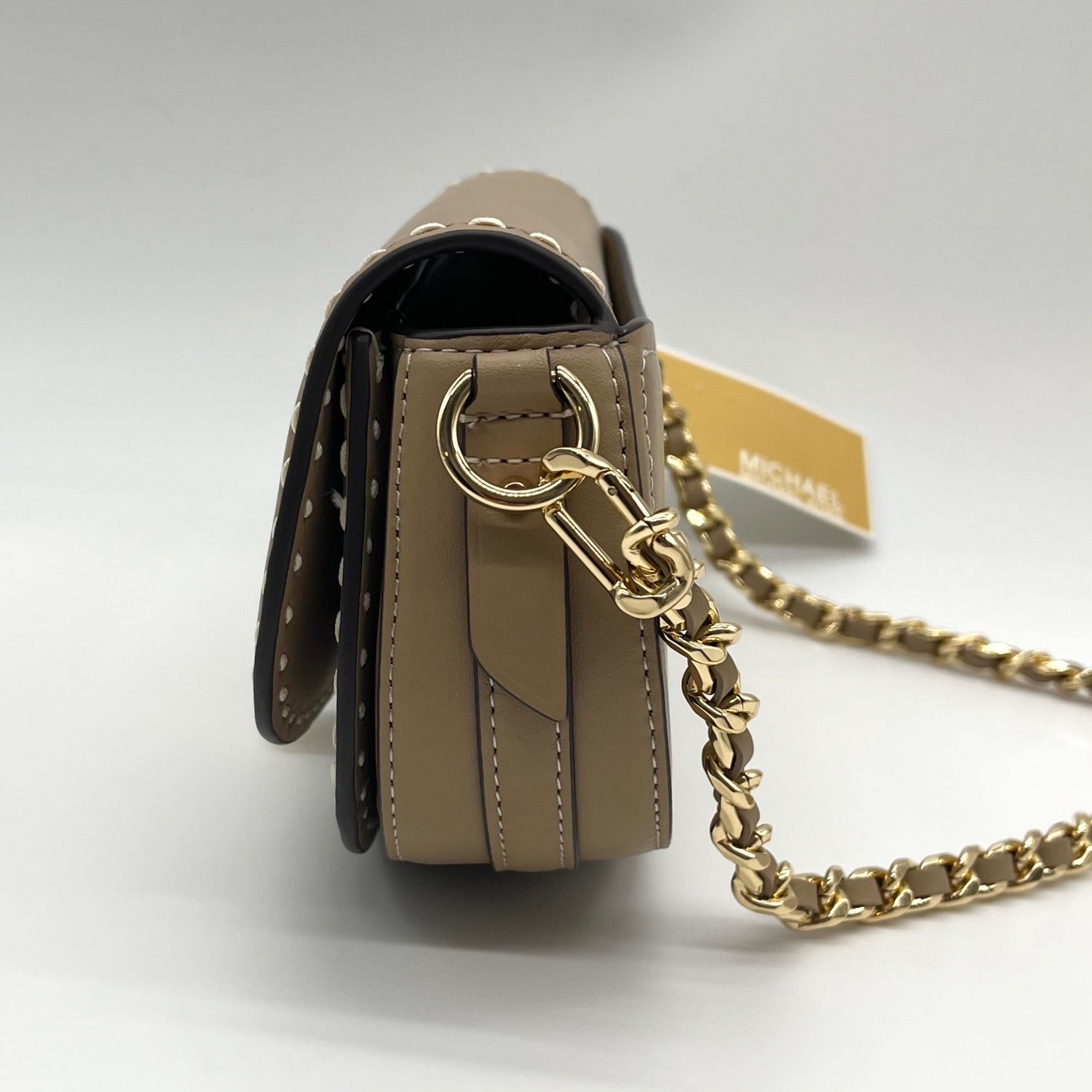 Michael Kors Camel Leather Mila Chain Sling Messenger Bag