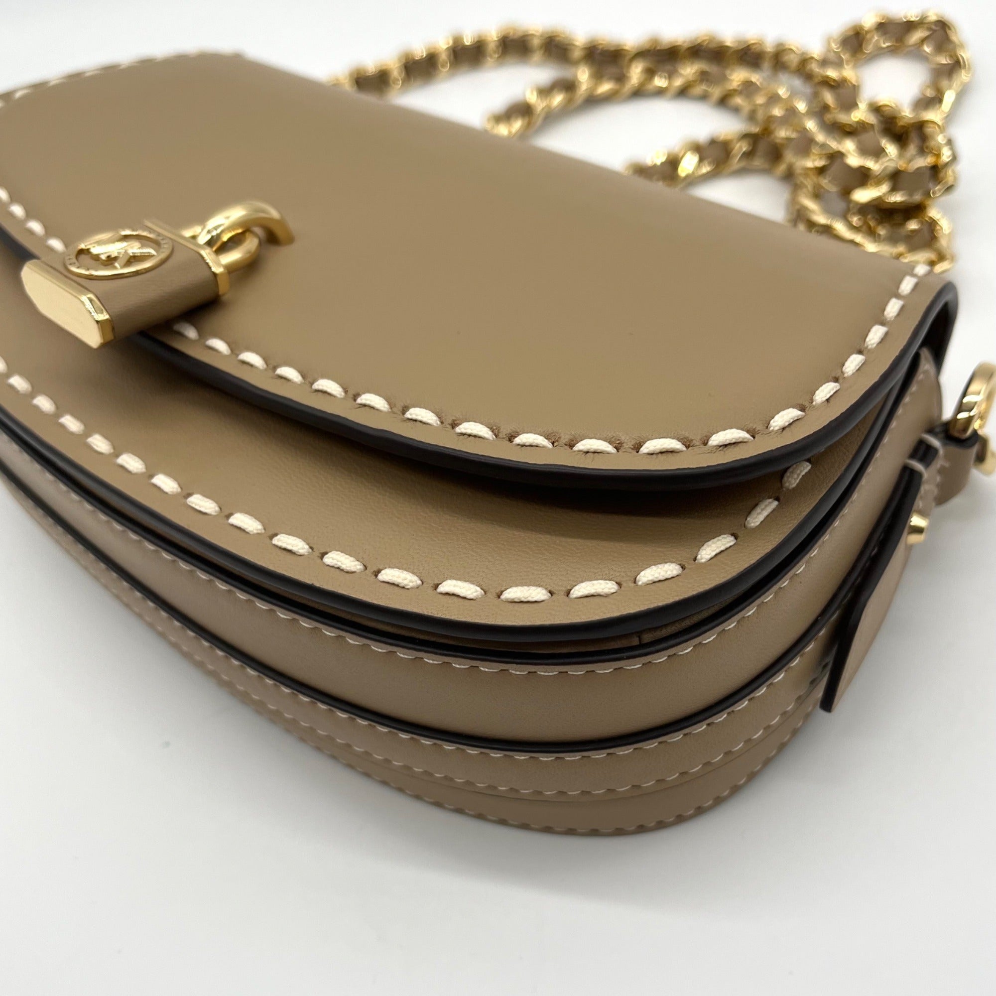 Michael Kors Camel Leather Mila Chain Sling Messenger Bag