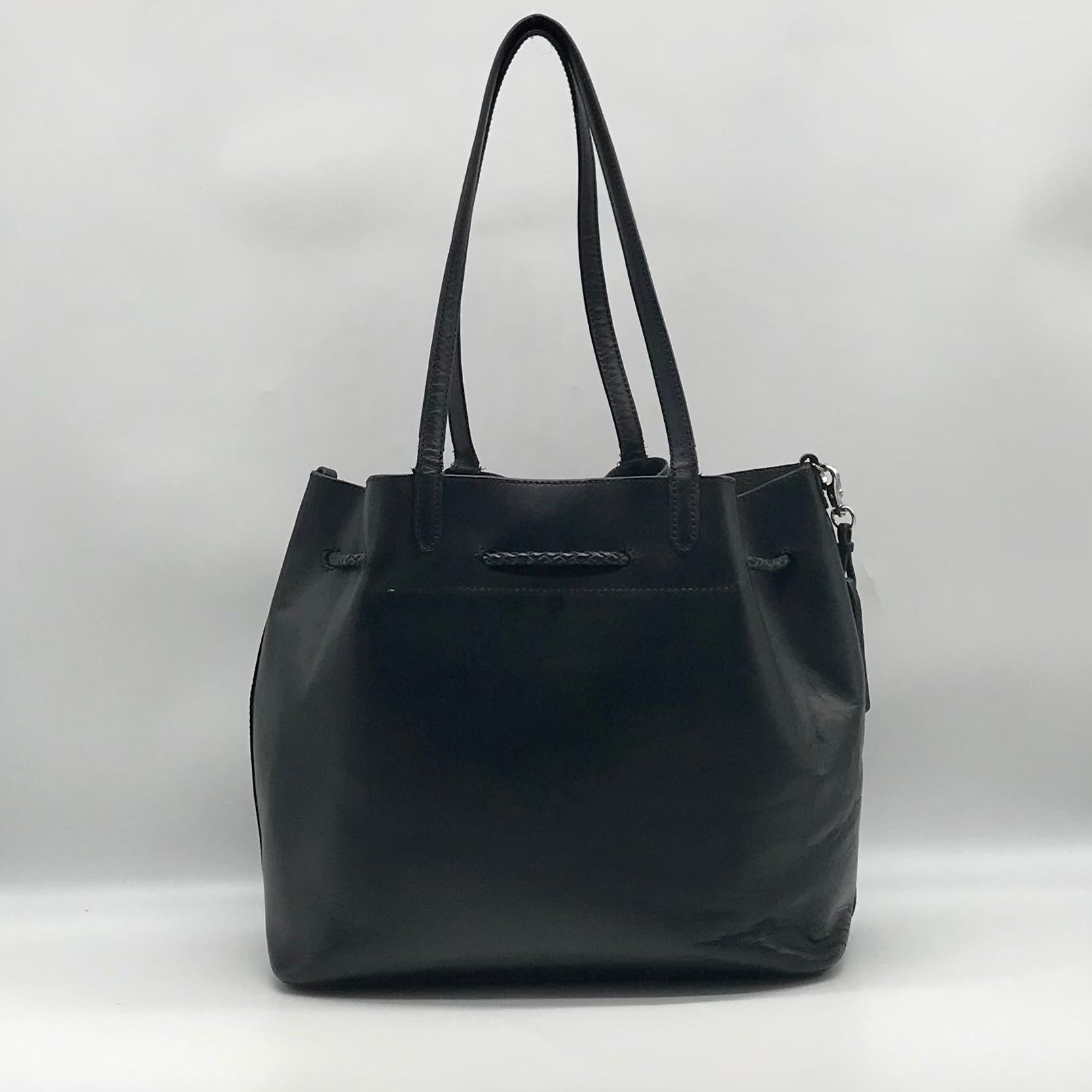 Loeffler Randall Black Leather Pom-Pom Drawstring Tote Bag