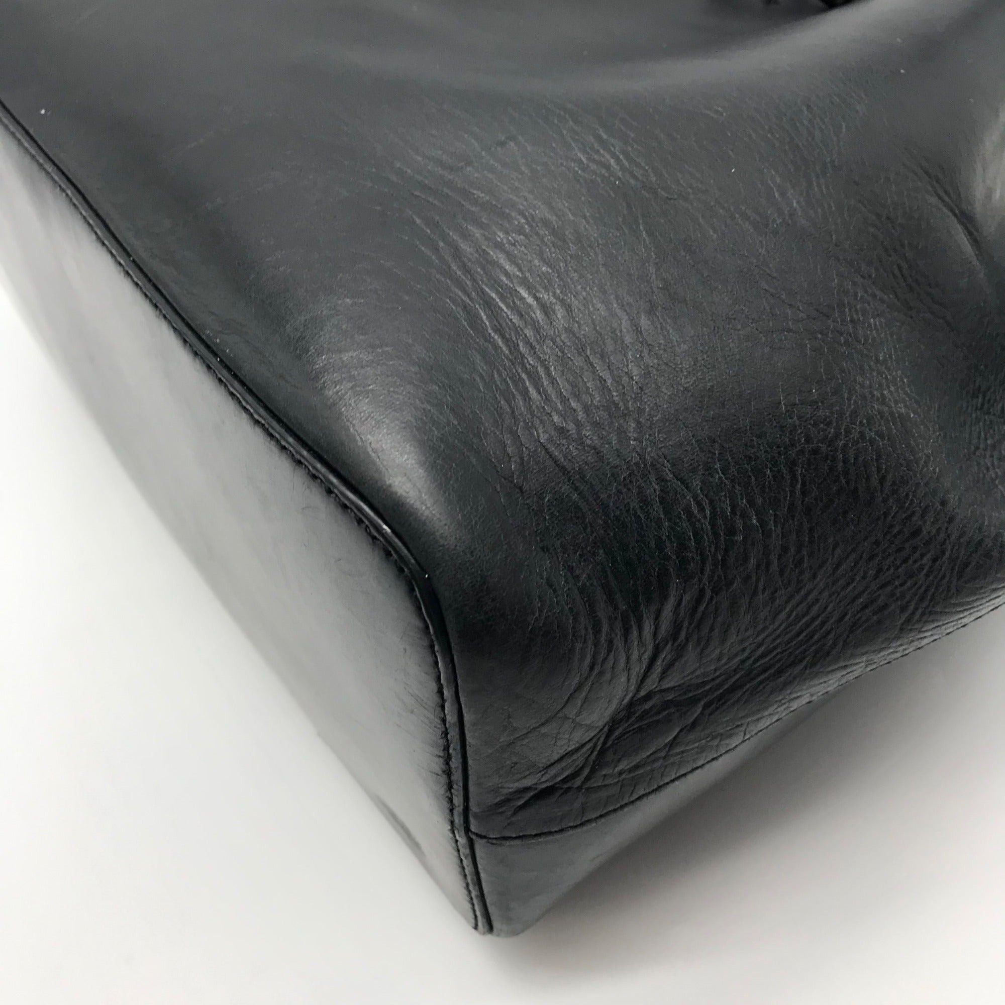 Loeffler Randall Black Leather Pom-Pom Drawstring Tote Bag