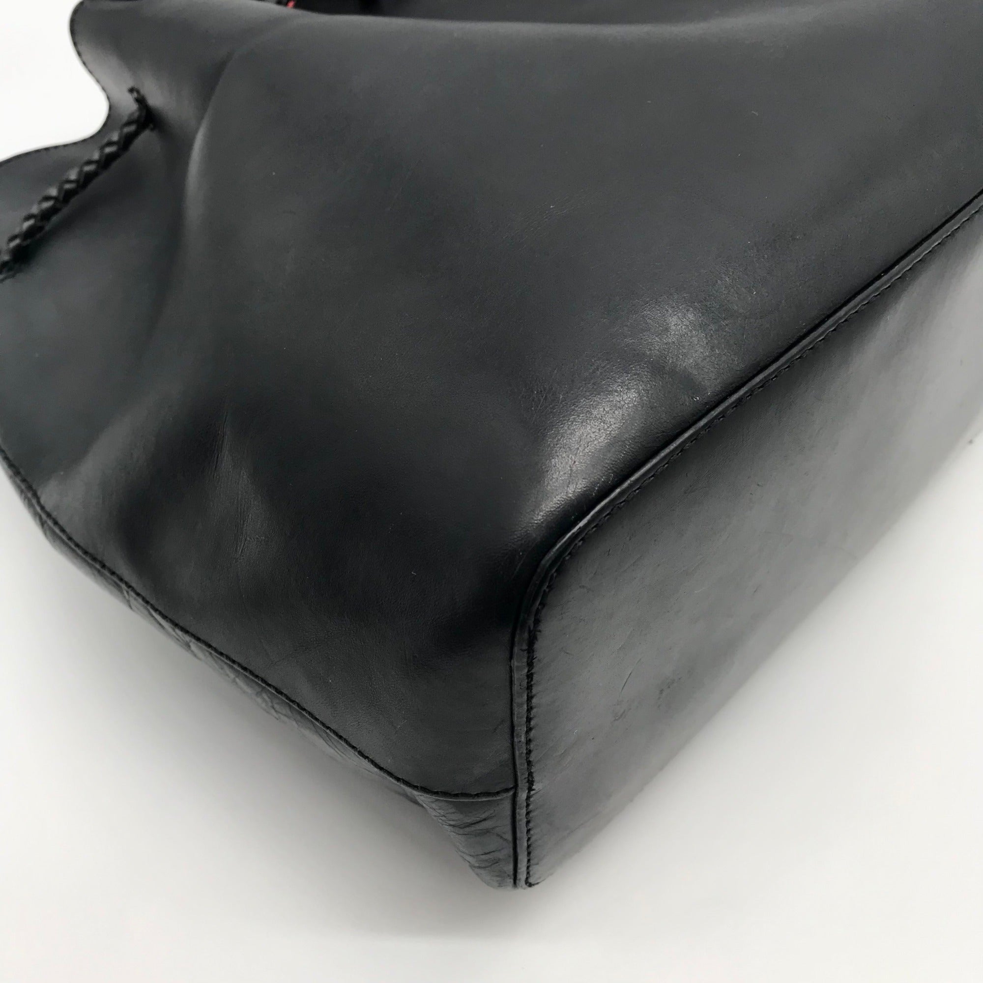 Loeffler Randall Black Leather Pom-Pom Drawstring Tote Bag