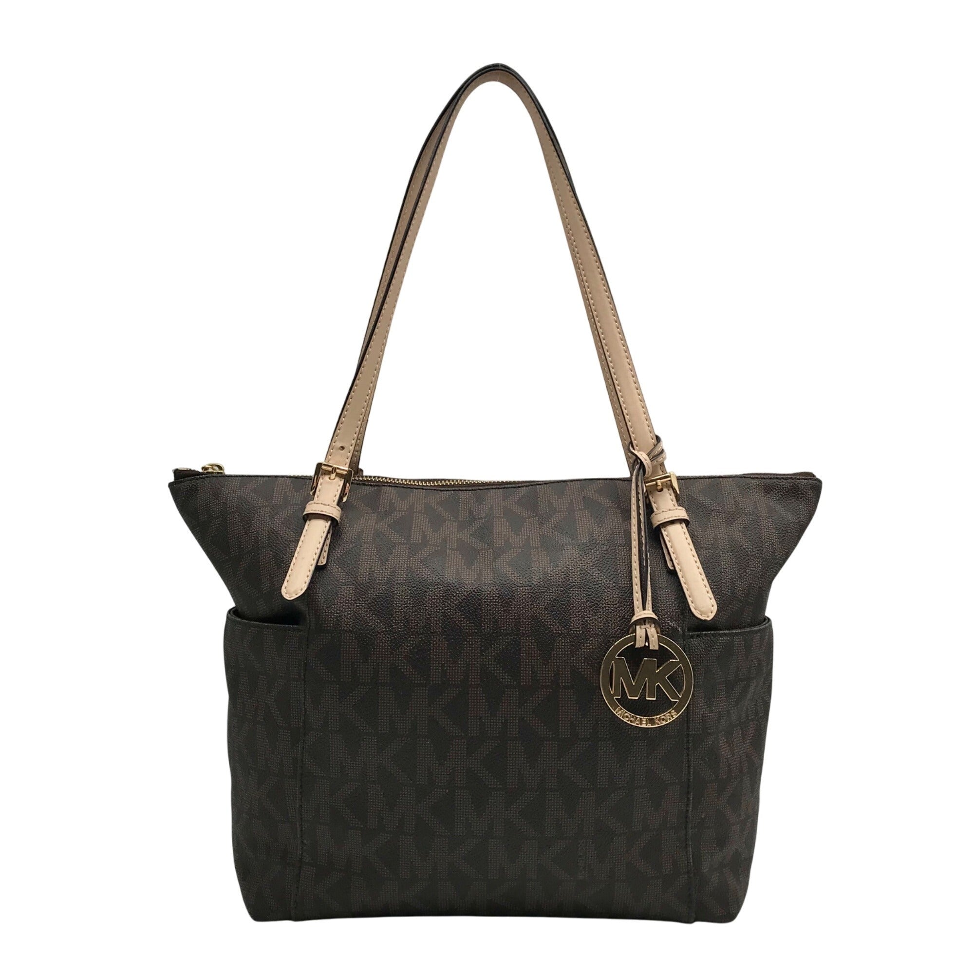 Michael Kors Signature Brown Coated Canvas Jet Set East West Tote Bag