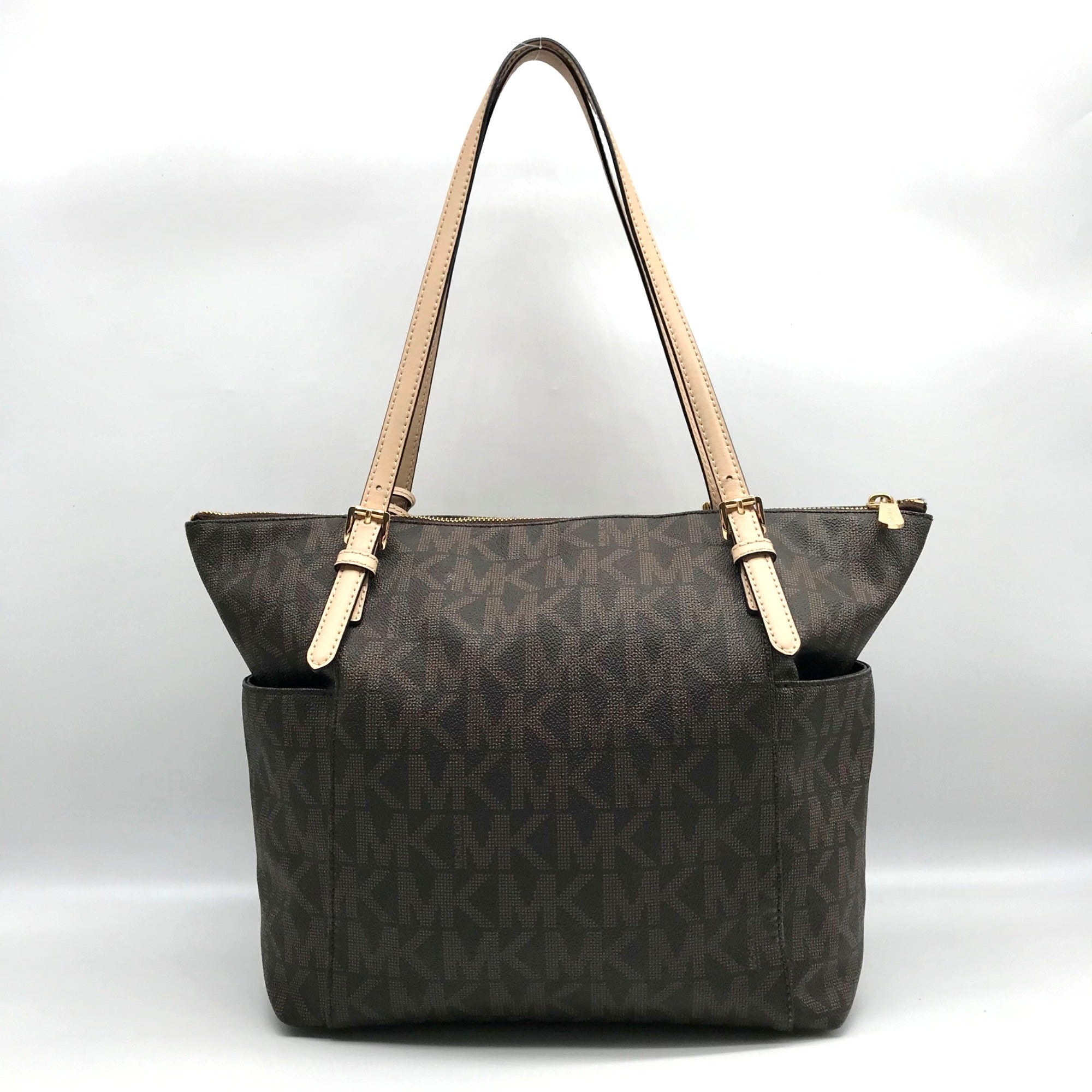 Michael Kors Signature Brown Coated Canvas Jet Set East West Tote Bag