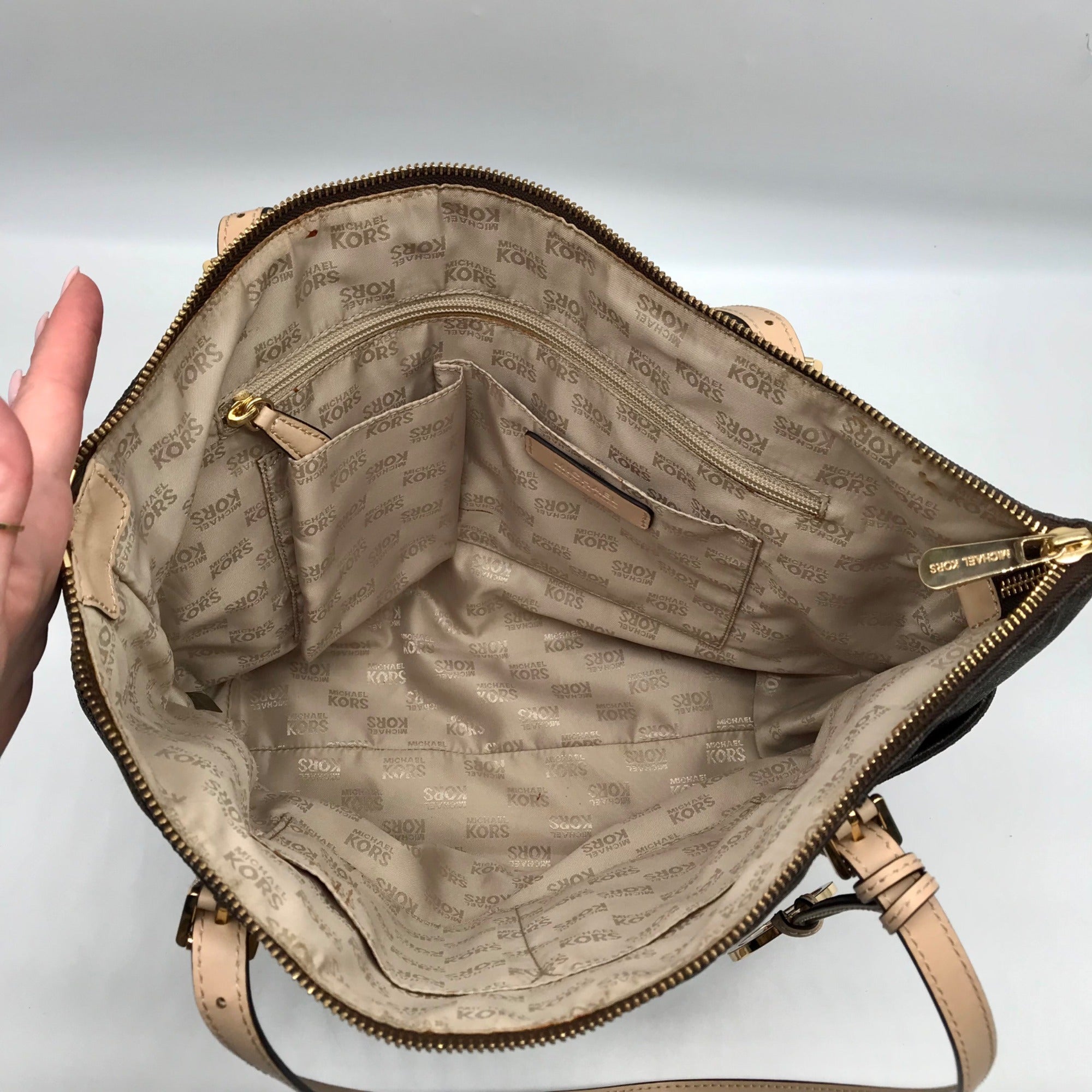 Michael Kors Signature Brown Coated Canvas Jet Set East West Tote Bag