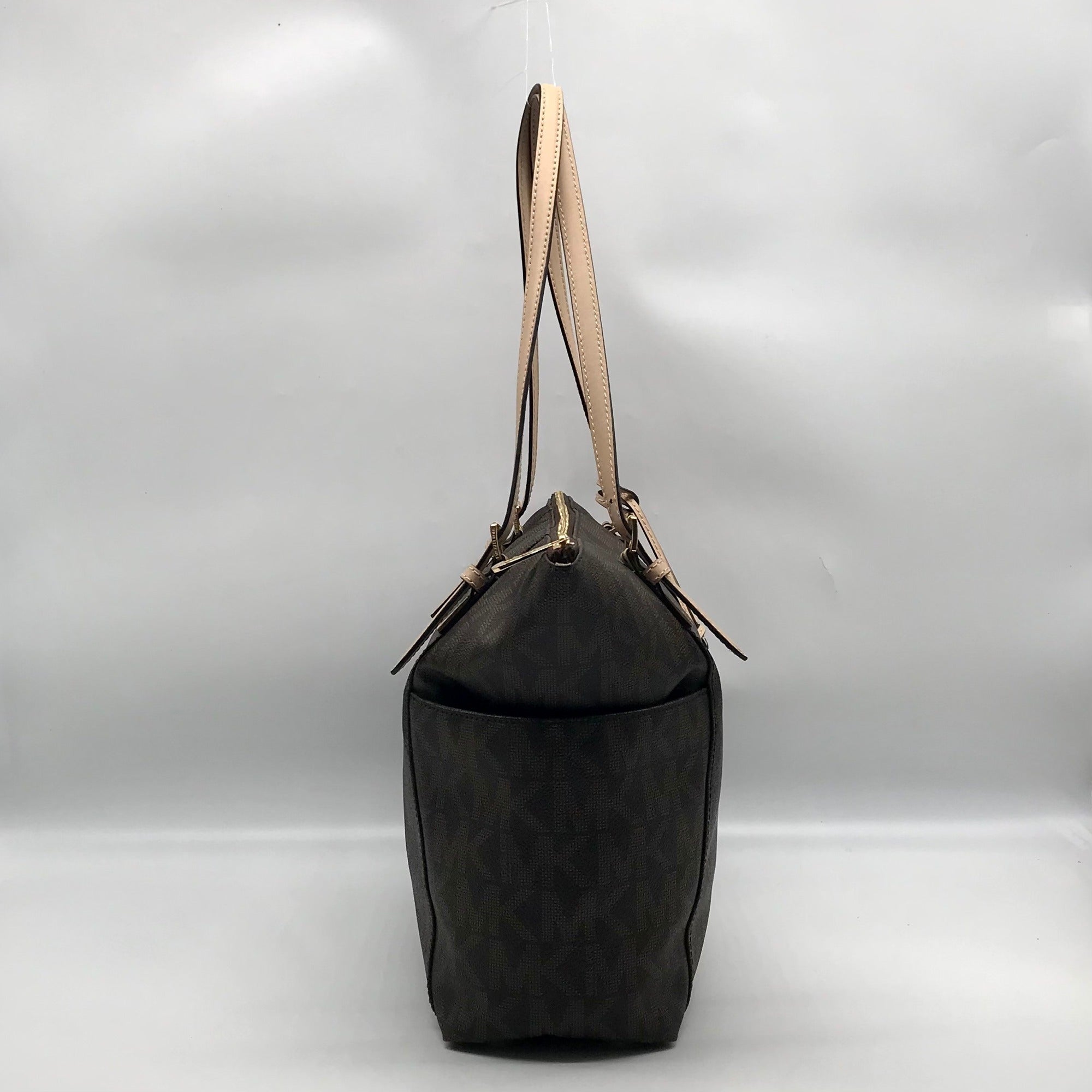 Michael Kors Signature Brown Coated Canvas Jet Set East West Tote Bag