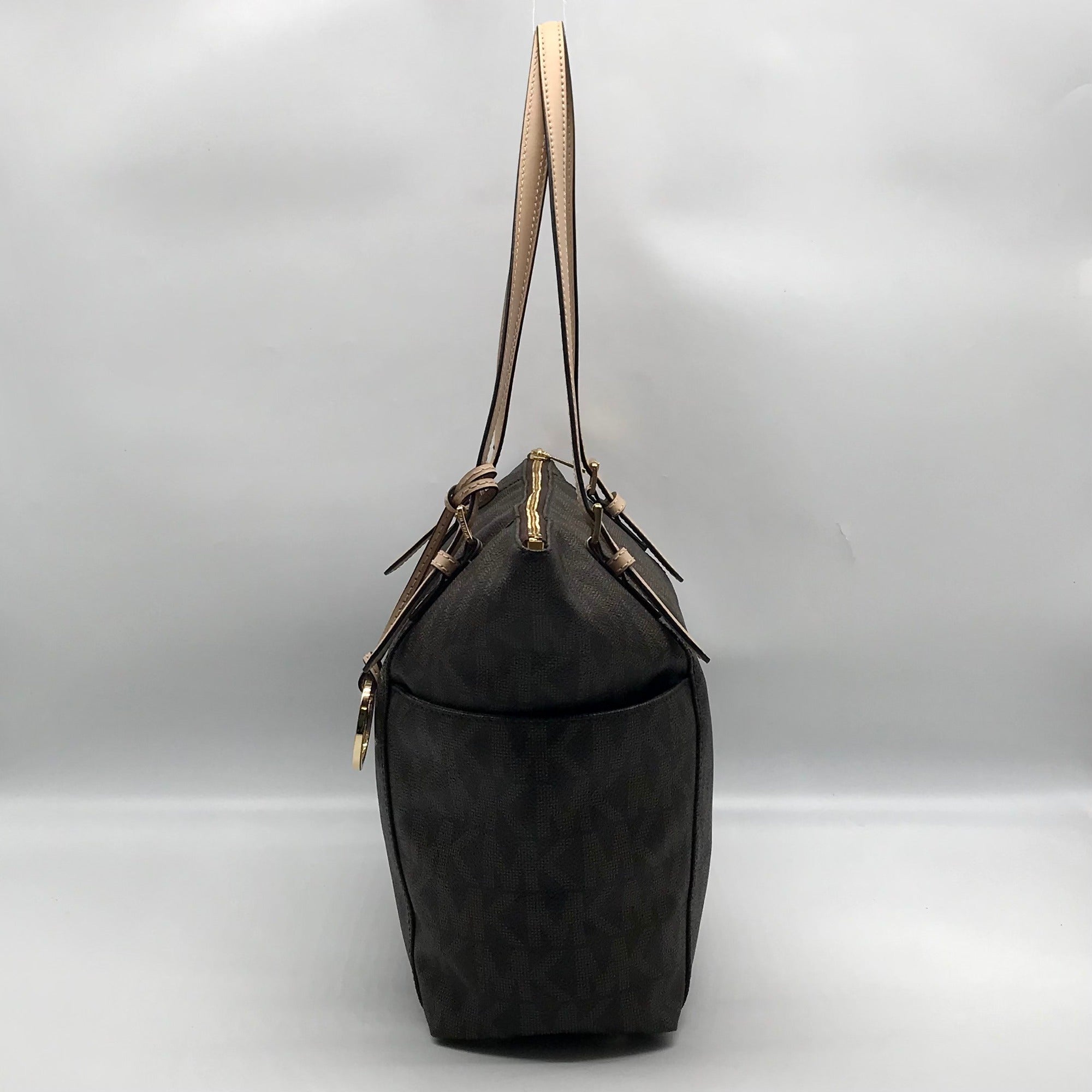 Michael Kors Signature Brown Coated Canvas Jet Set East West Tote Bag