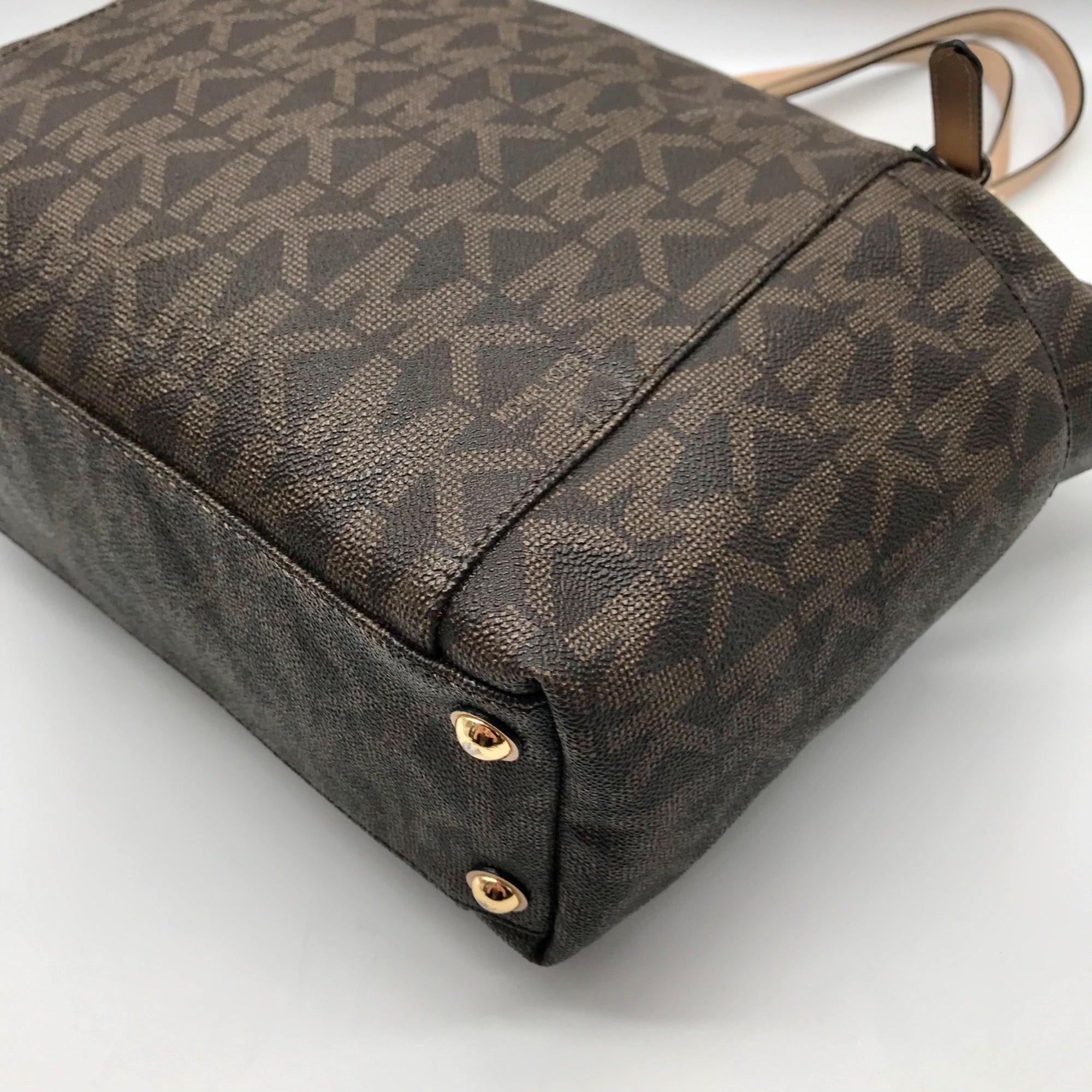 Michael Kors Signature Brown Coated Canvas Jet Set East West Tote Bag
