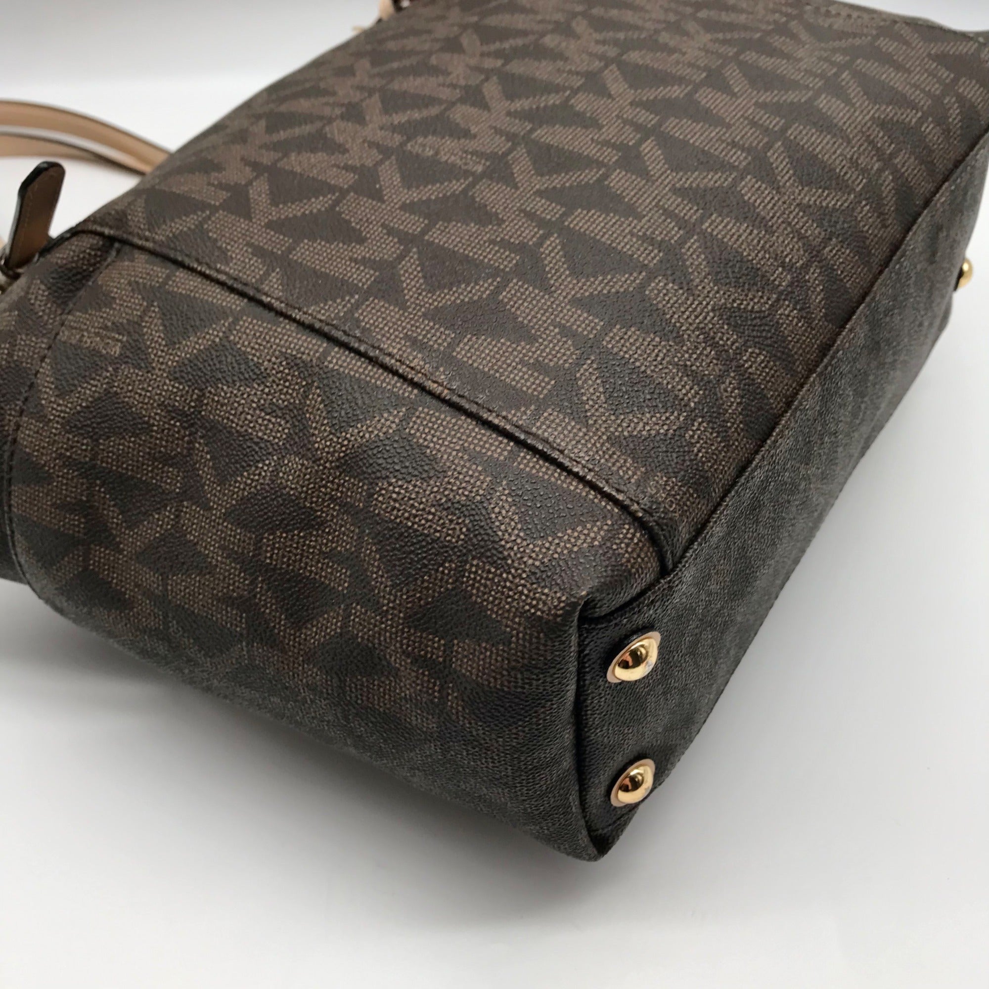 Michael Kors Signature Brown Coated Canvas Jet Set East West Tote Bag