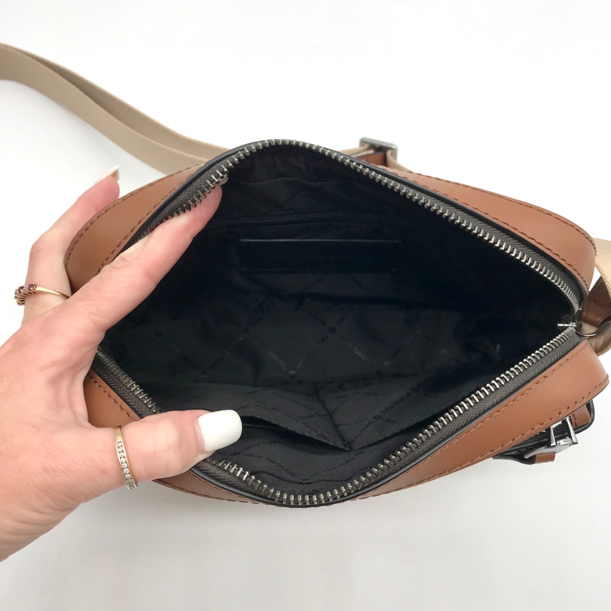 Michael Kors Luggage Brown Pebbled Leather Hudson Utility Crossbody Bag