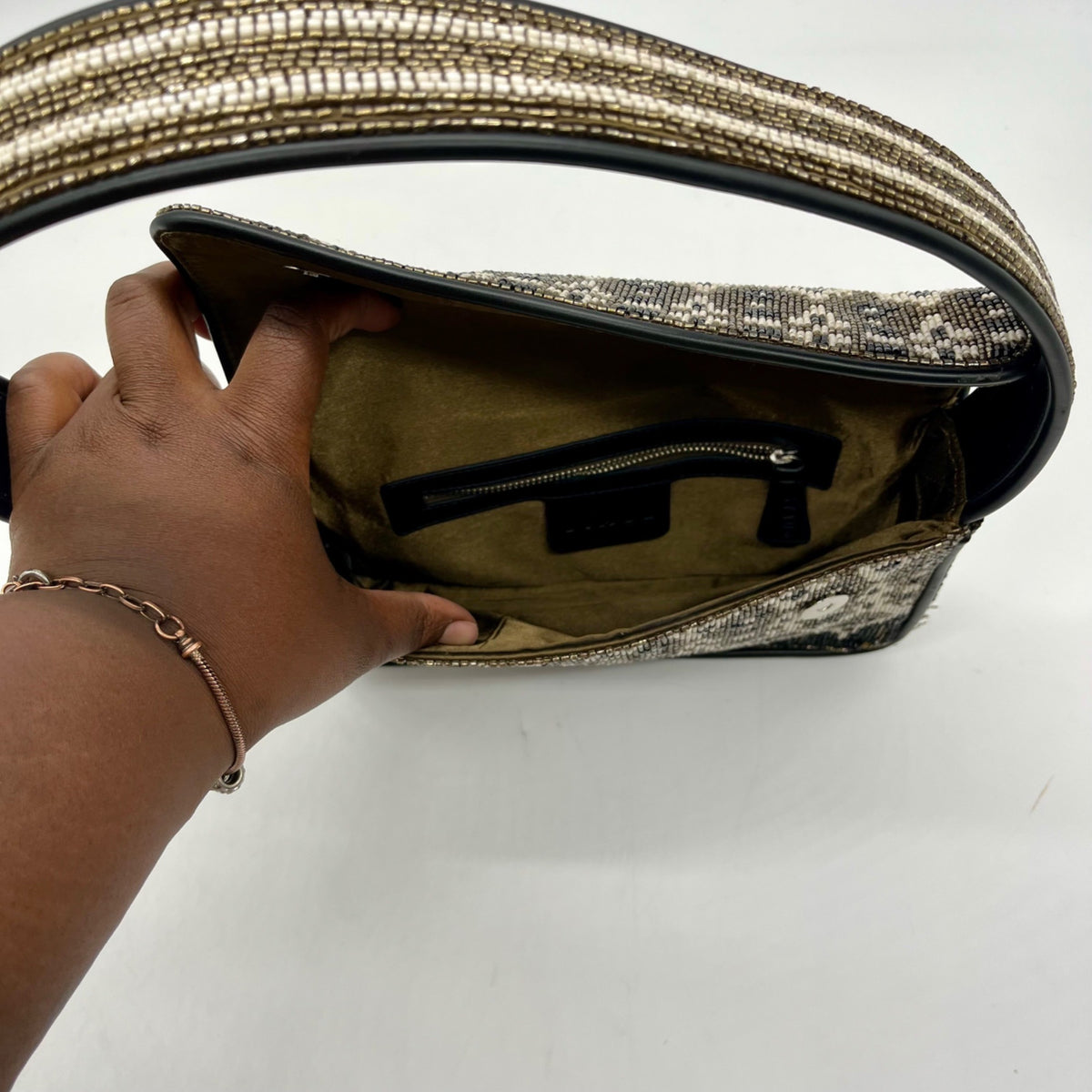 Stuad Tommy  Brown Beaded Shoulder Bag