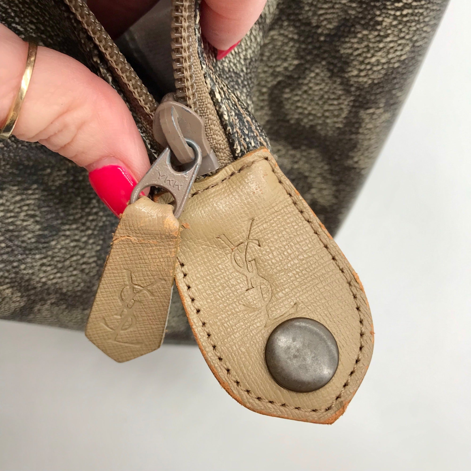 Yves Saint Laurent Beige &amp; Brown  Canvas Vintage Giraffe Print Duffle Bag